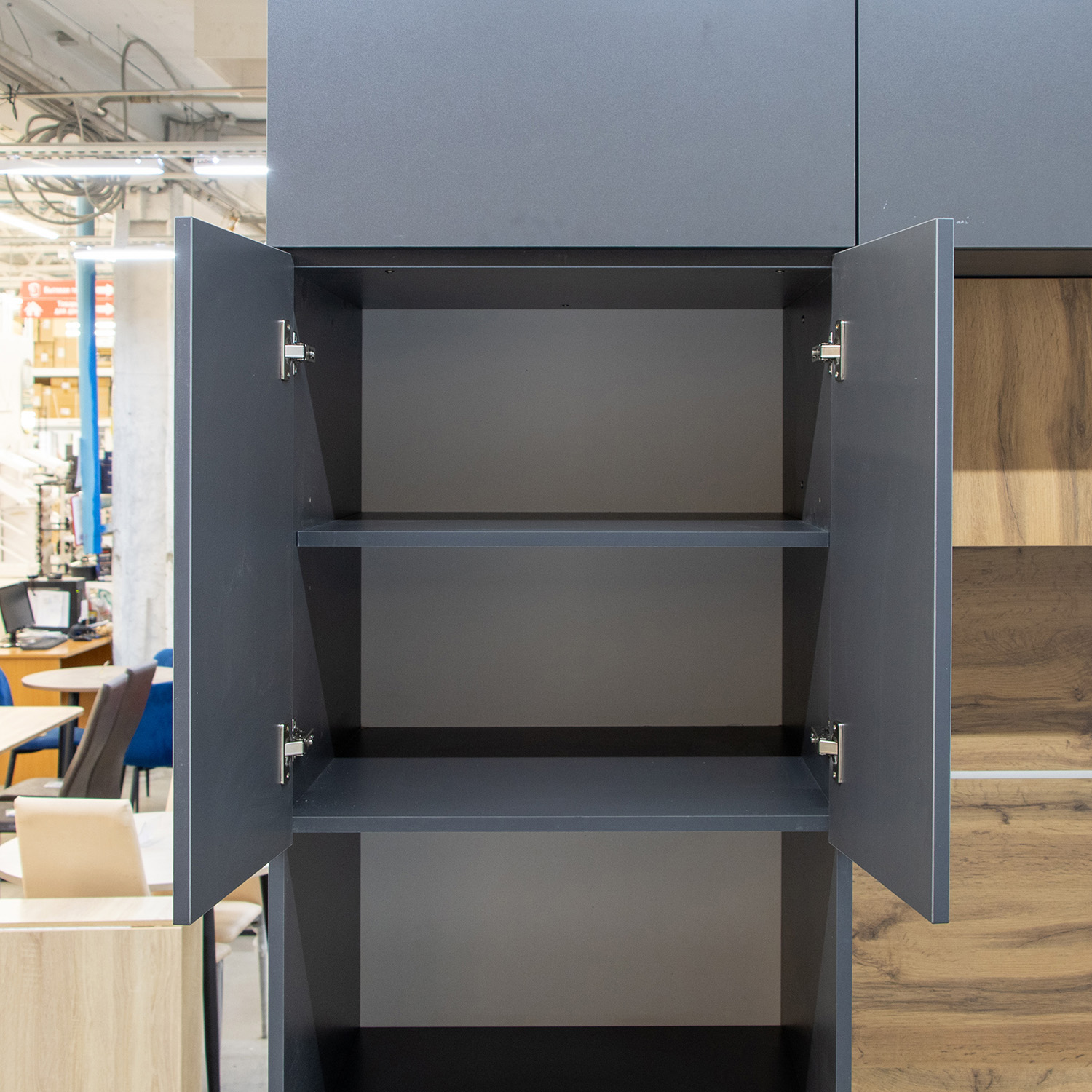 Пенал 600х2100х550 мм BROZEX-WOOD Next, для духового шкафа и СВЧ, графит / дуб вотан