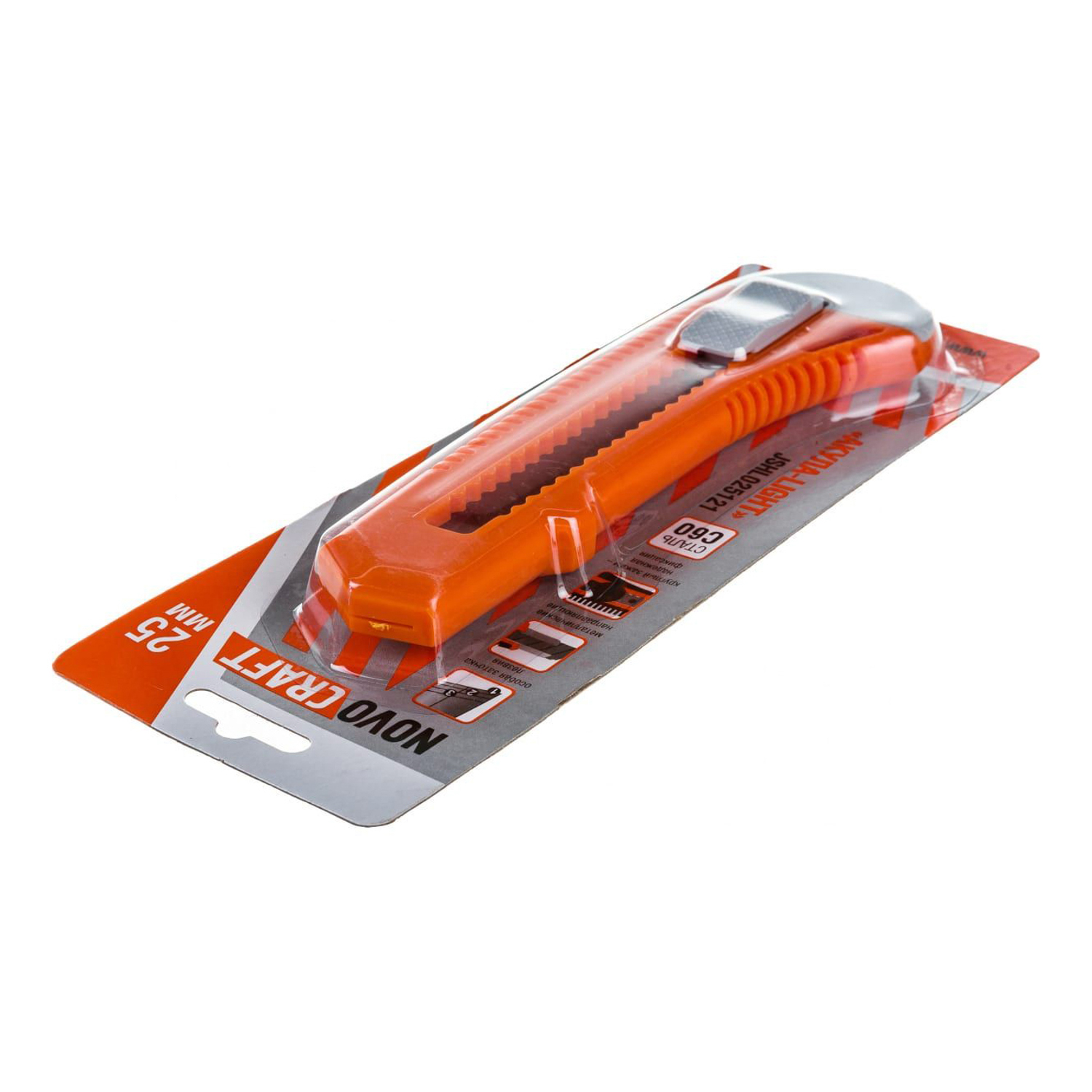 Нож строительный 25мм корпус пластик JSHL025121 АКУЛА-light NovoCRAFT*1/12/144