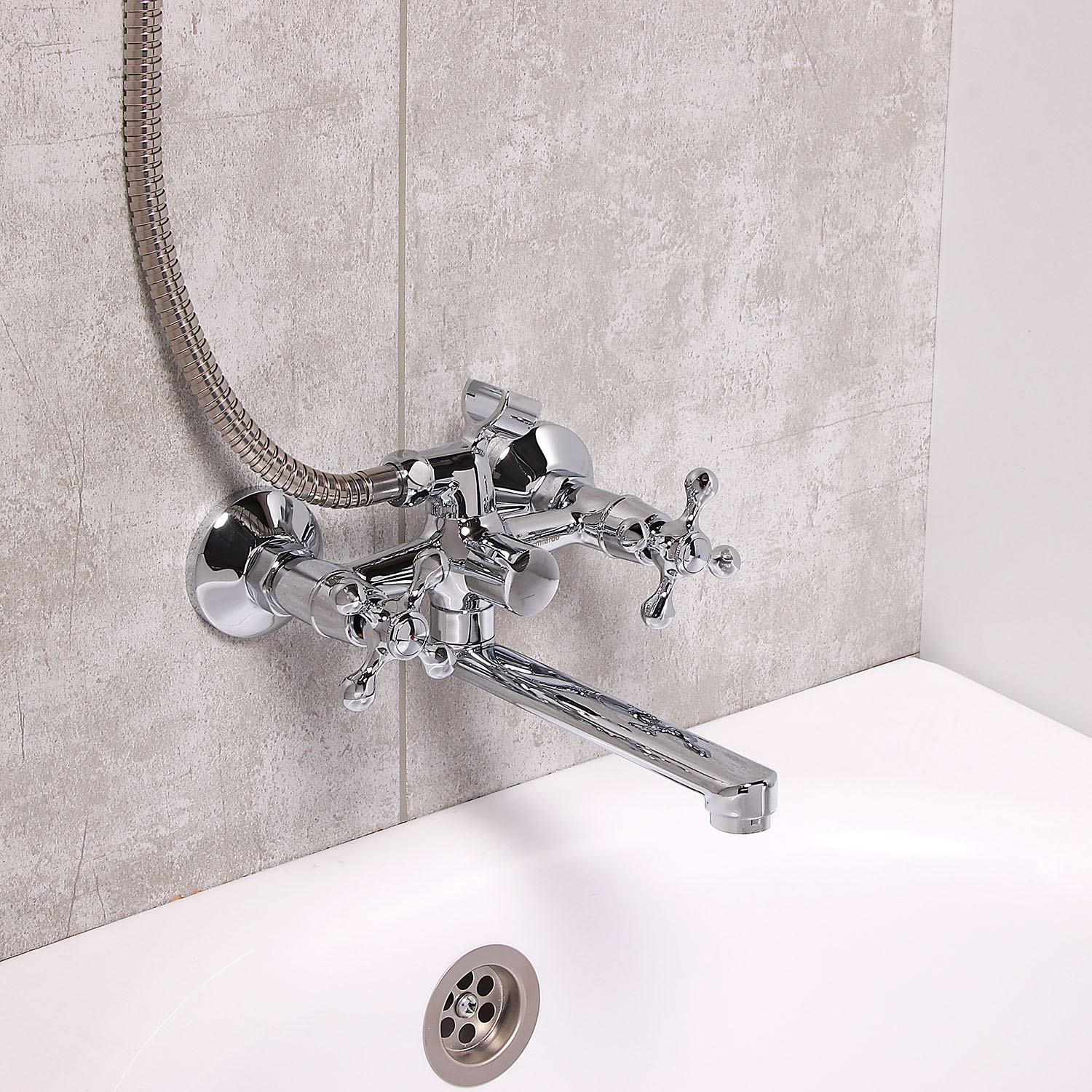 Смеситель для ванны Milardo Duplex, длинный излив, двухвентильный, с лейкой