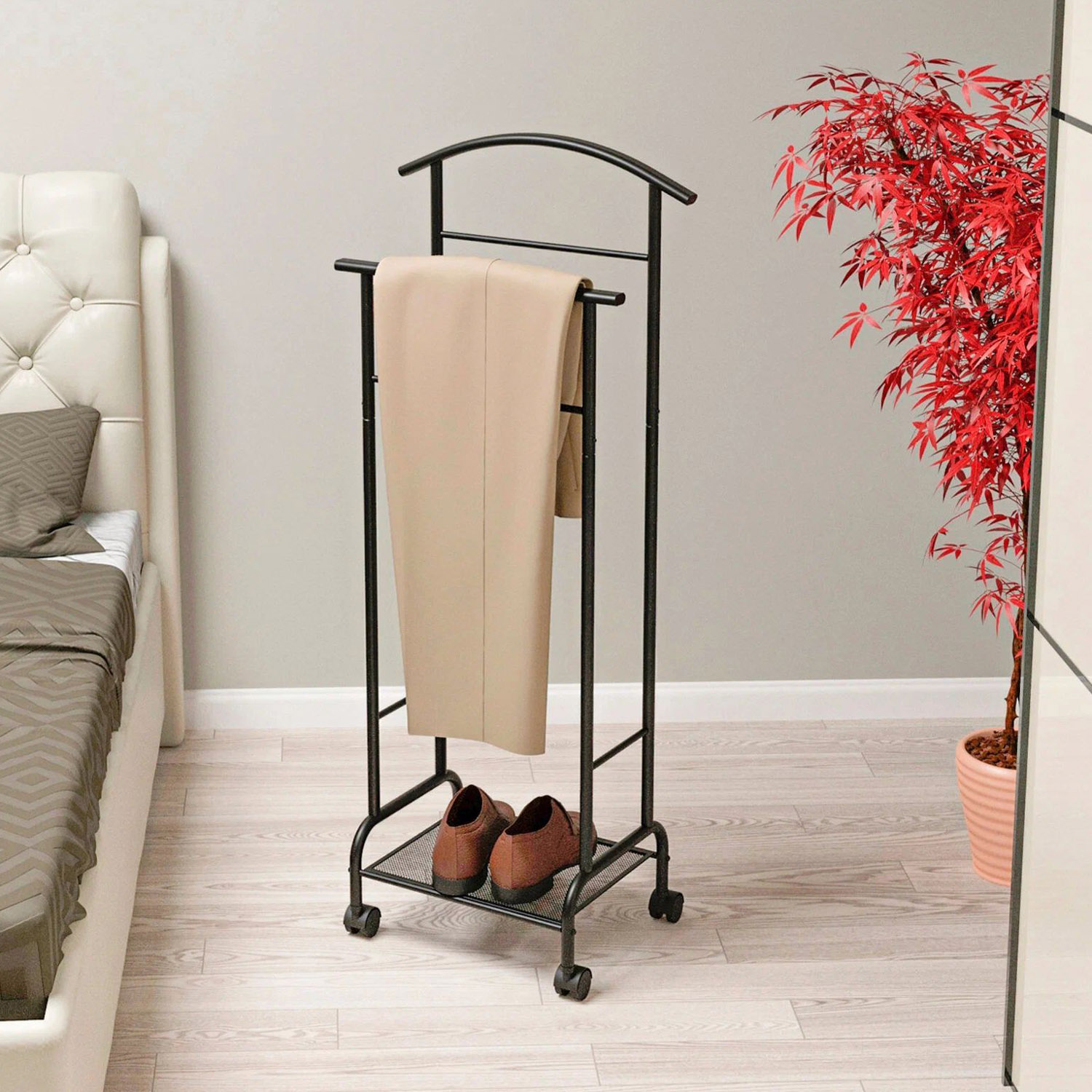 Вешалка напольная "Костюмная" "Римини 2м" 1140х470х300мм на Колёс. Черная ВКР2М Ч ("ЗМИ") *1