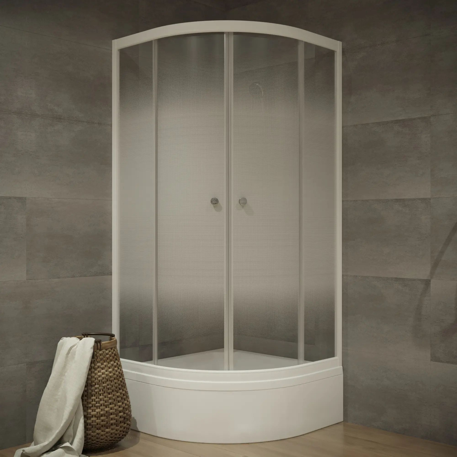 Душевой уголок 90*90 "Лайт В" поддон средний, 1/4 круга, Белый (3 места+сифон E410CL)