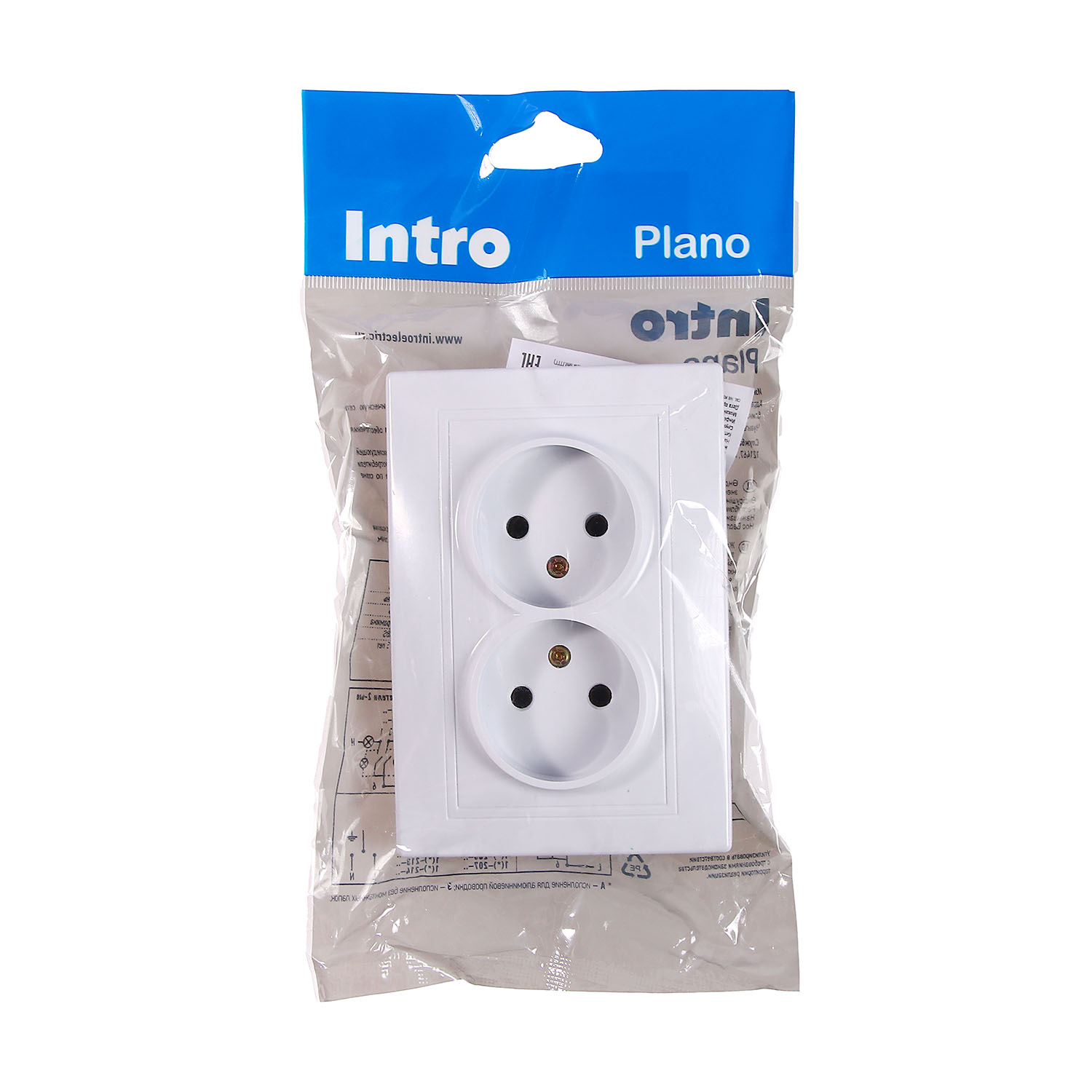 Розетка Intro Plano СП 2-мест. белая бз 2х2P 16А-250В IP20 1-204-01 *10100
