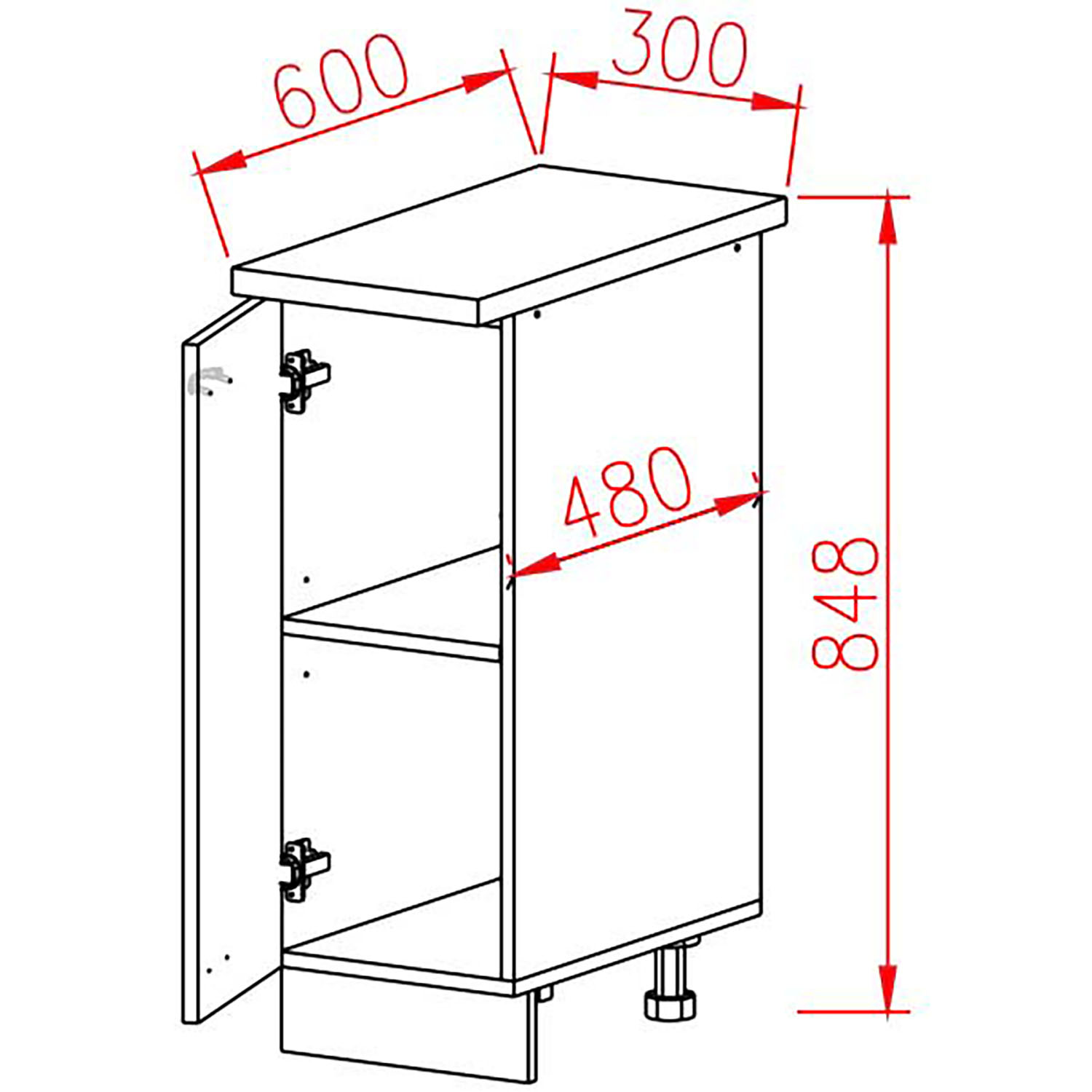 Шкаф напольный 300х850х600 мм BROZEX-WOOD Next, с дверцей, графит