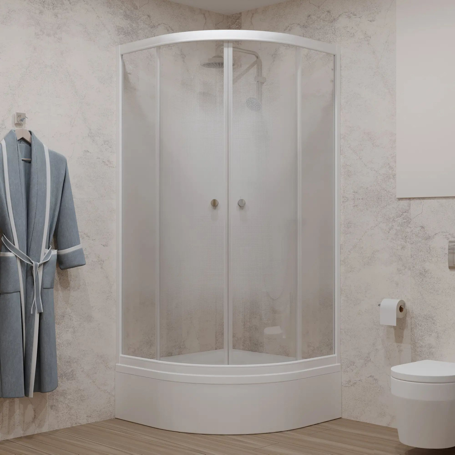 Душевой уголок 90*90 "Лайт В" поддон средний, 1/4 круга, Белый (3 места+сифон E410CL)