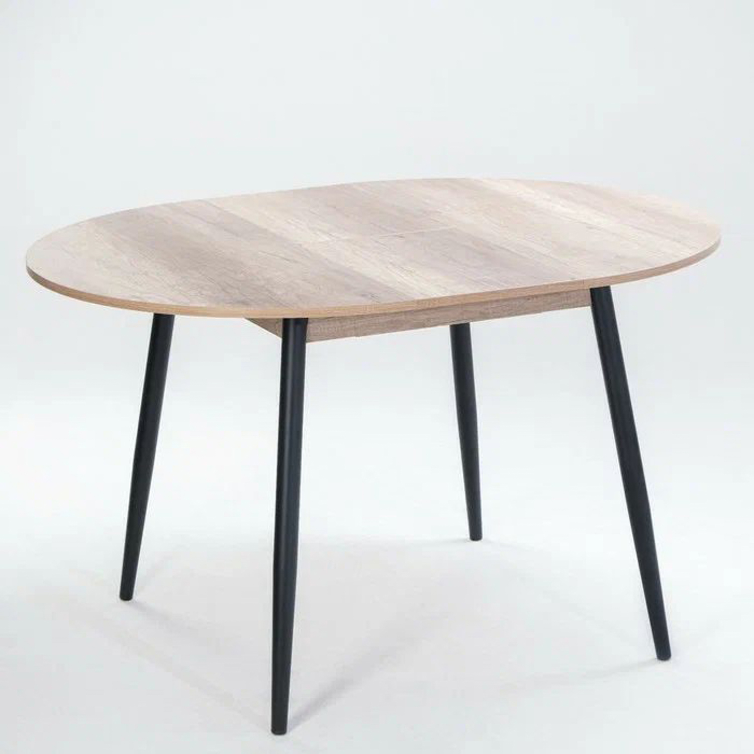 Стол раздв.КРУГЛЫЙ ОРИОН d950(+300)мм h750мм ЛДСП Дуб каньон+опора металл ЧЕРНЫЙ *1