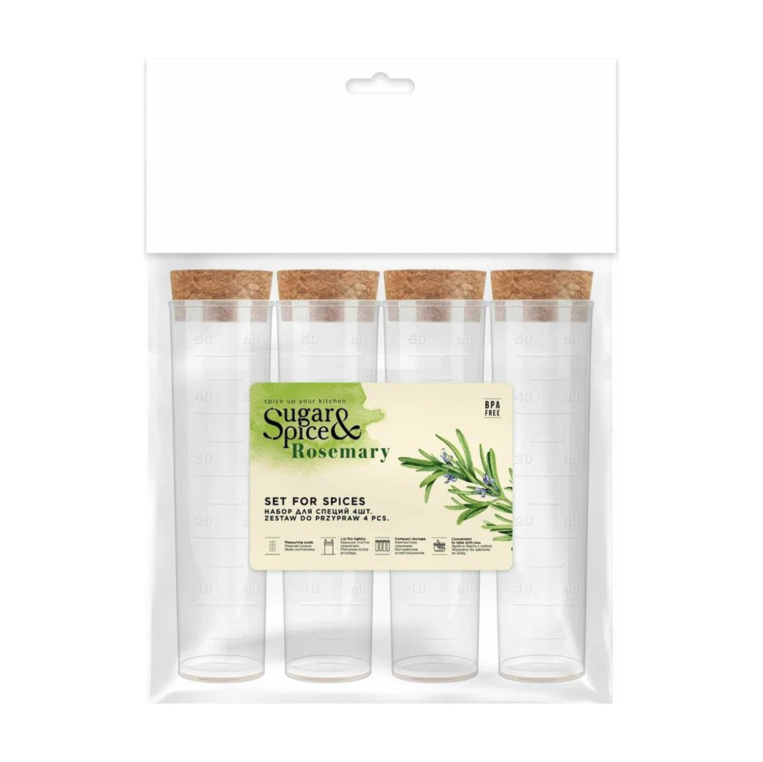 Набор емкостей для специи пластм. "Rosemary" 4х 0,05л пробк.кр. SE105312996 ("Sugar Spice")*1/16