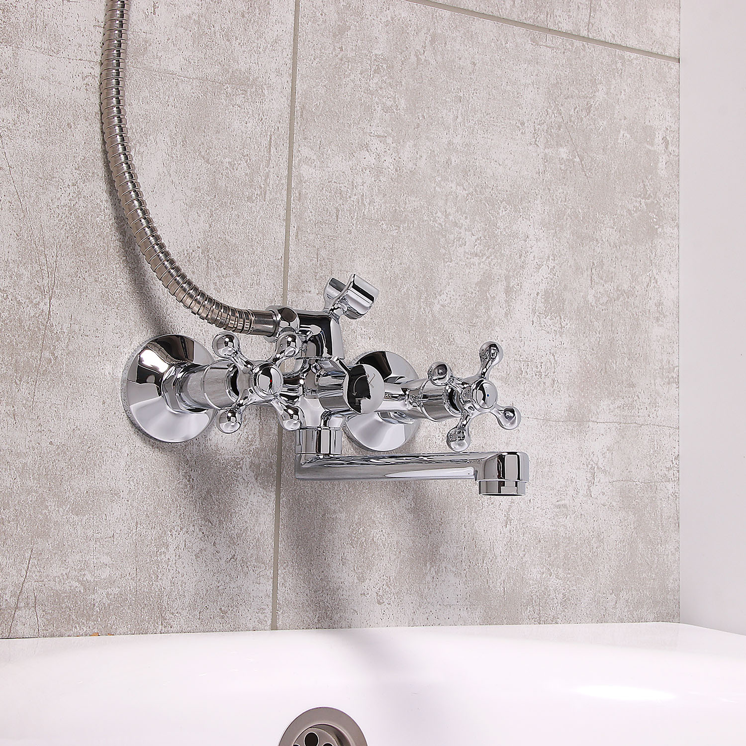 Смеситель для ванны Milardo Duplex, длинный излив, двухвентильный, с лейкой