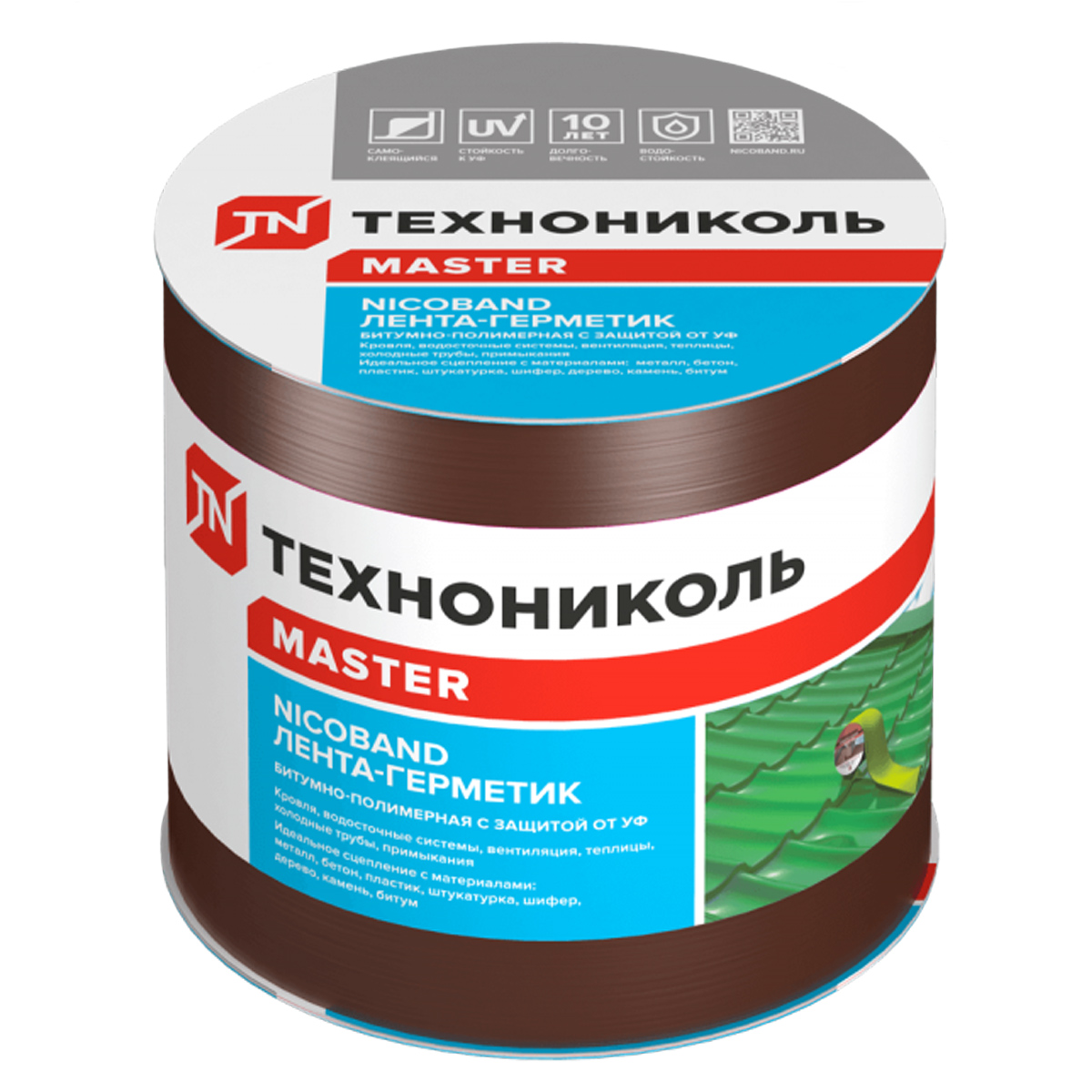 Лента-герметик 3х0.1 м ТехноНиколь Nicoband, самоклеящаяся, коричневый