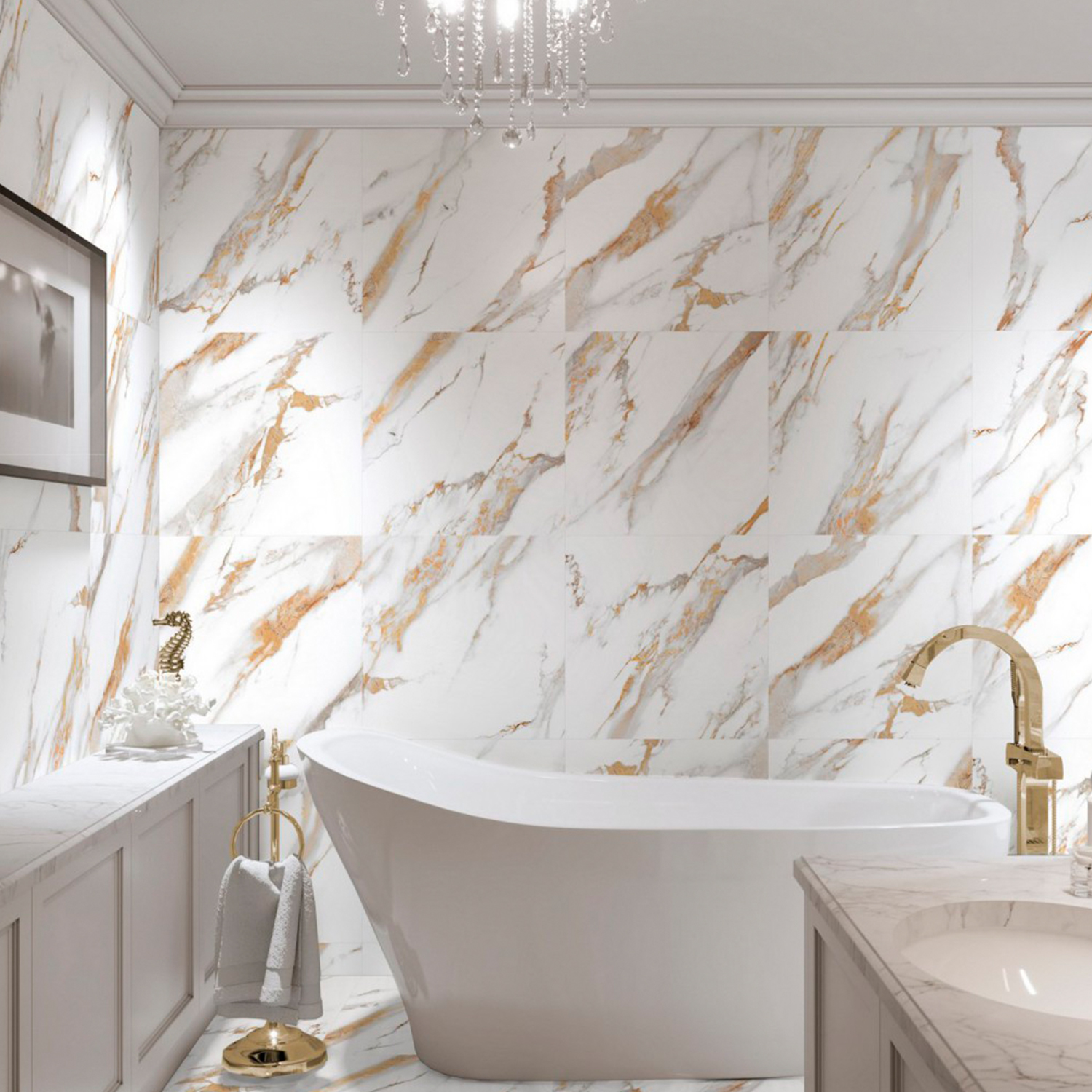 Керамогранит 1.44 м² Global Tile Calacatta Royal GT60600103MR, 600x600x9.5 мм, глазурованный, белый