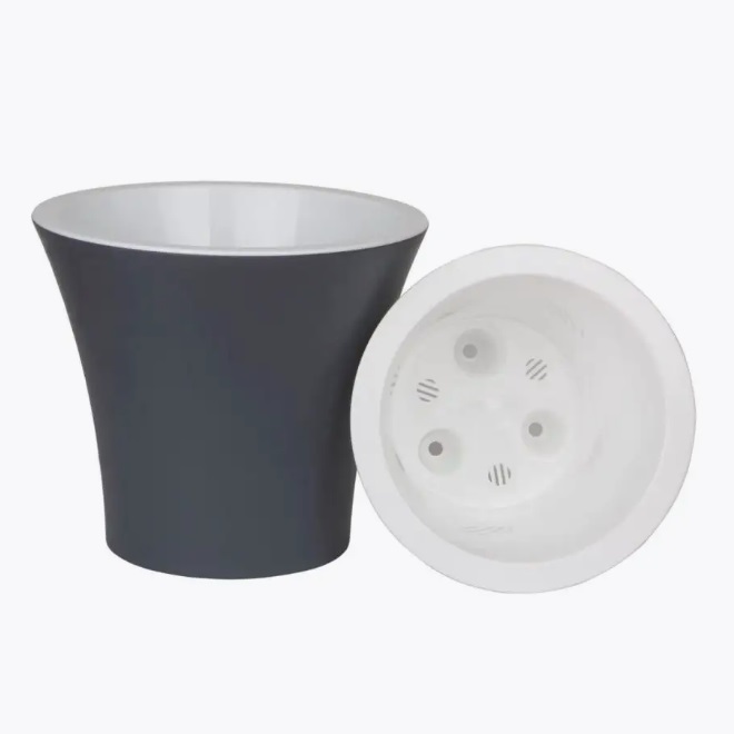 Кашпо пластм. "Сити" 1,2л d верха 150мм h130мм со вставкой Антрацит С15-12 *1/23