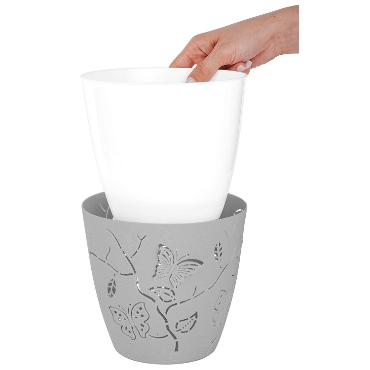 Кашпо пластм. "Butterflies" 2,5л d верха 175мм h164мм серый шторм PT401310025 ("Plast Team") *1/24