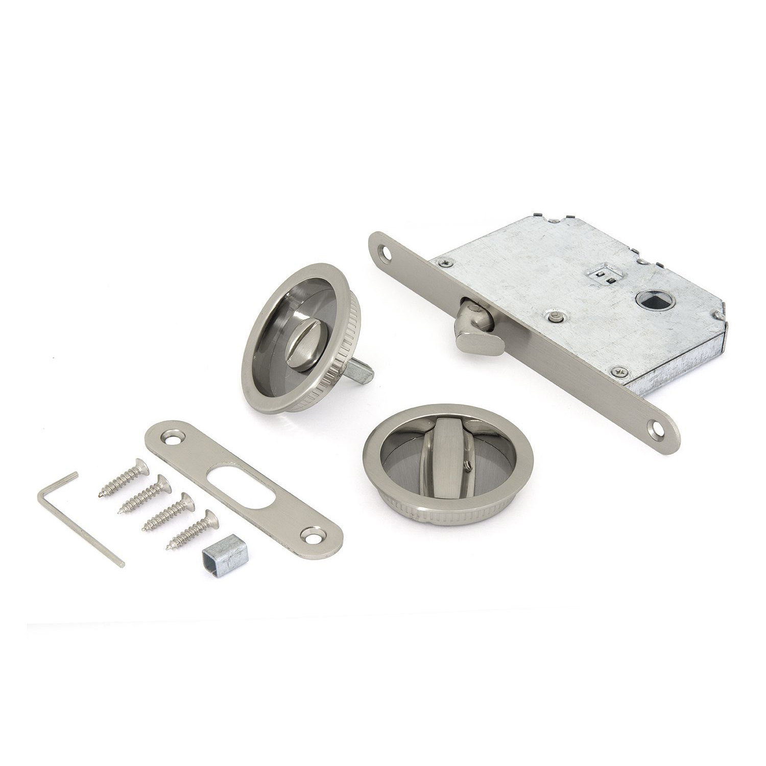 Ручка с замком для раздв. дверей 03BK SN (круглая ручка) 1/5/50