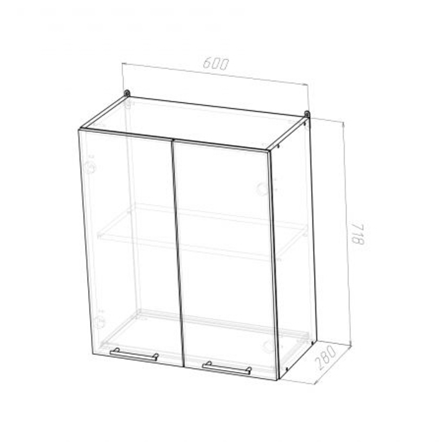 Шкаф навесной 600х718х280 мм ГЕРДА, с двумя полками, бланж