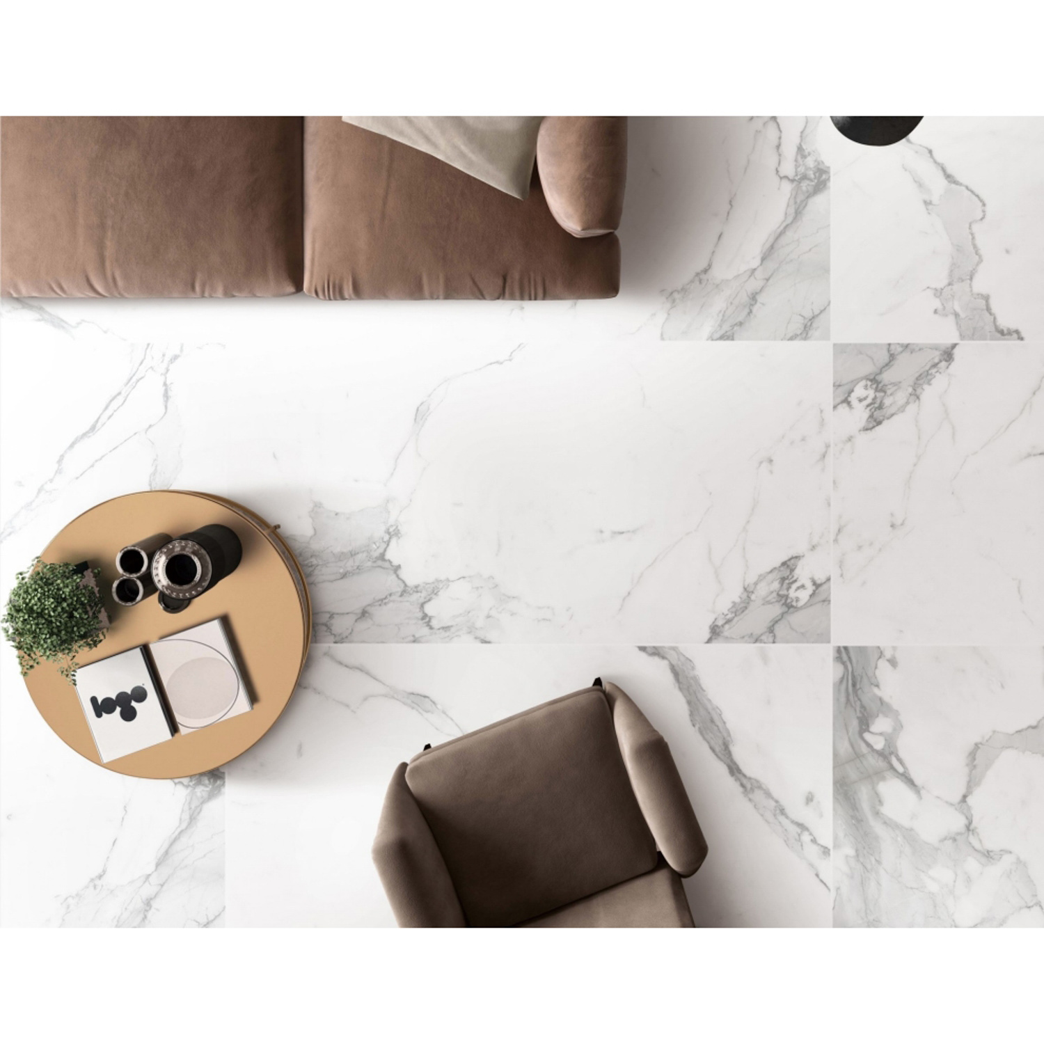 Керамогранит 2.16 м² JF12130, 1200x600x9 мм, полированный, белый мрамор