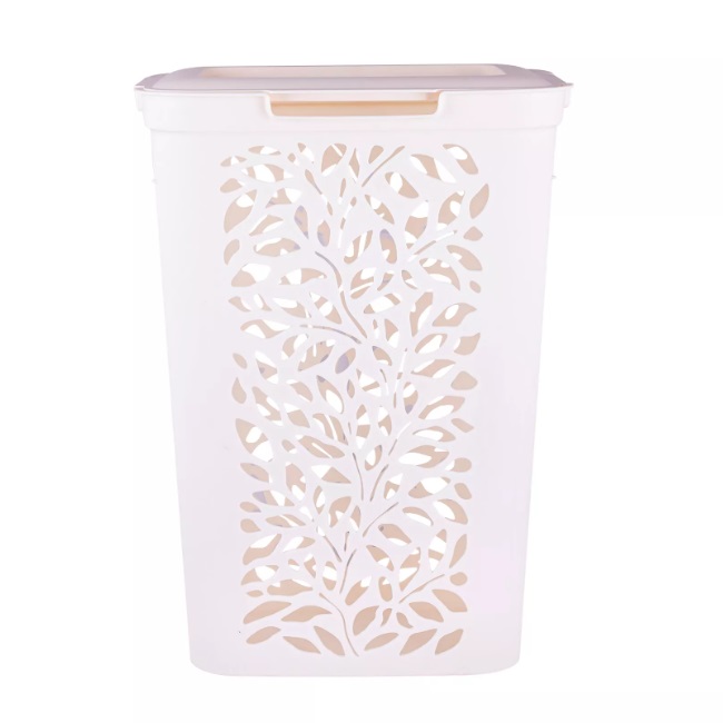 Корзина для белья пластм. 40л "Leaves" 635x275x440мм Молочный 49424 ("Плимербыт") *1/4