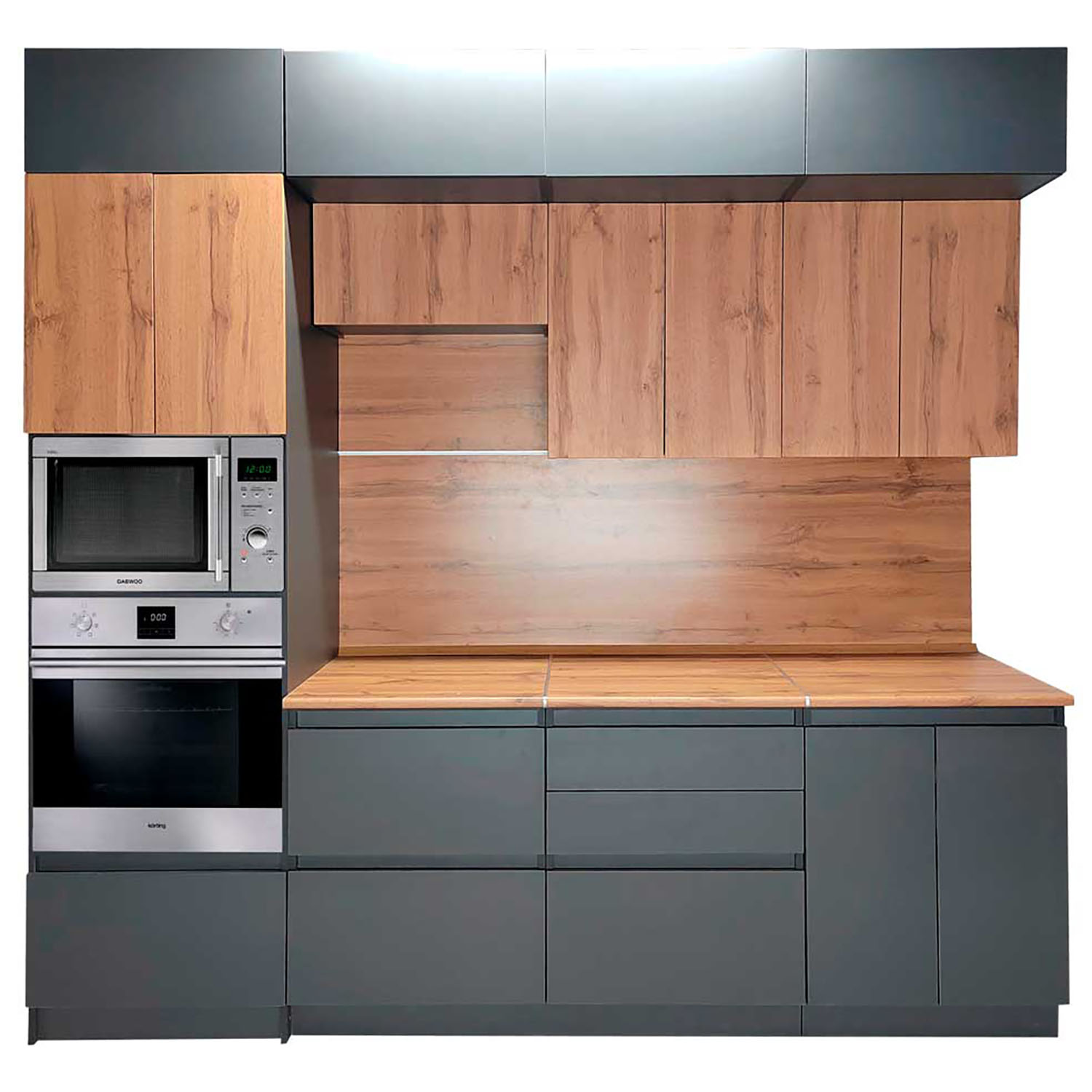 Шкаф навесной угловой 600х600 мм BROZEX-WOOD Next, с двумя дверцами, графит / дуб вотан