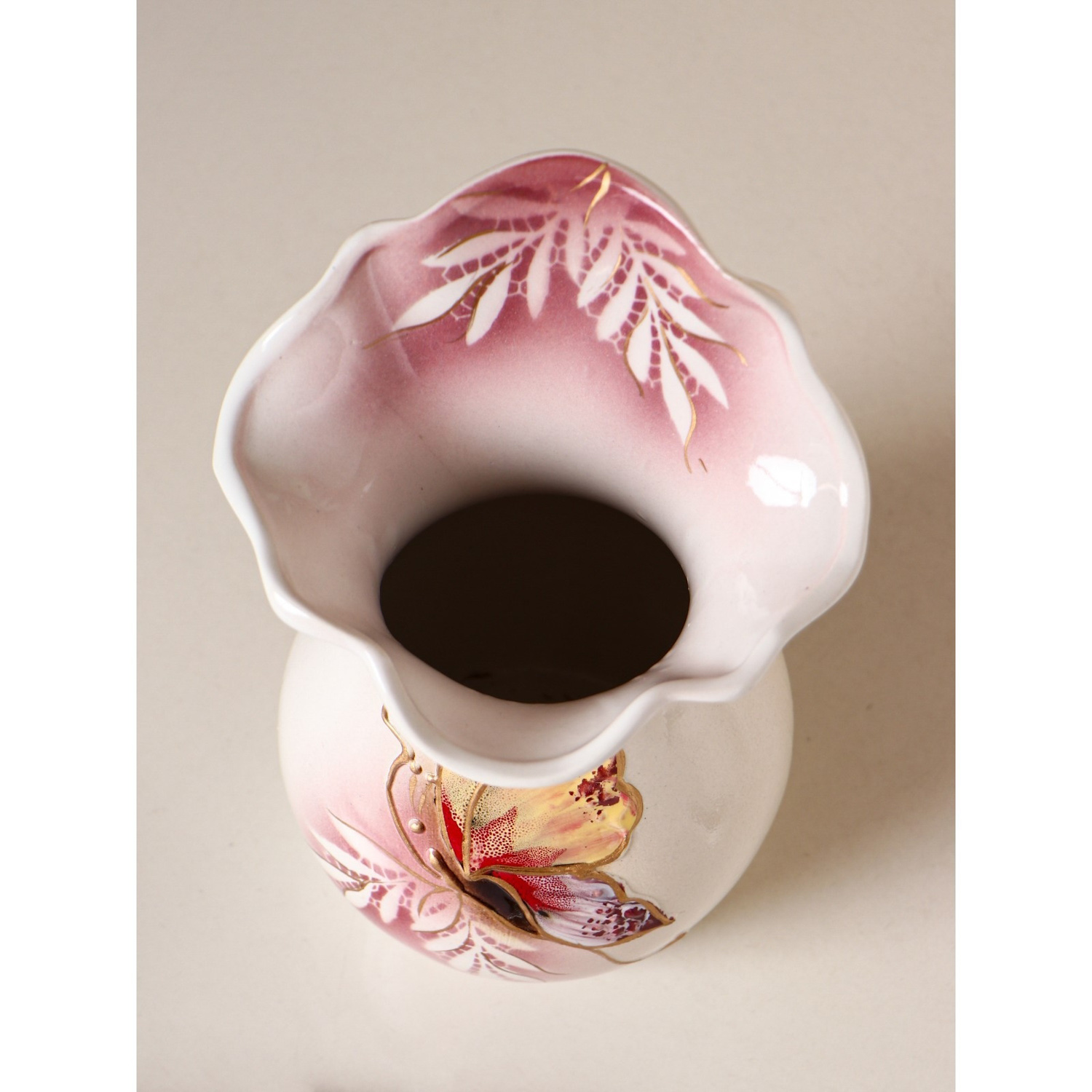 яяяВаза настольная "Бутон", бело-розовая, бабочка, 22 см 1204585