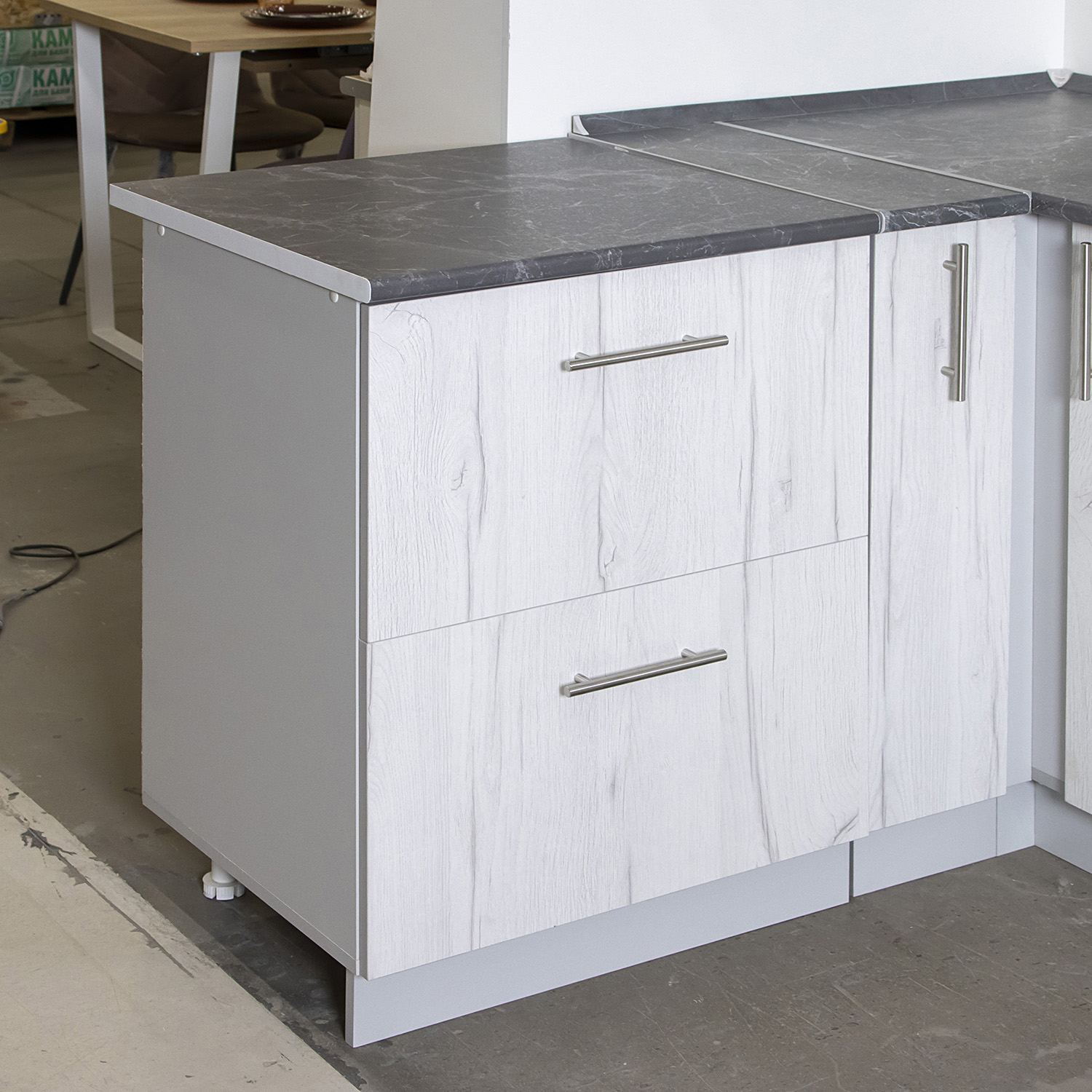 Шкаф напольный 600х850х600 мм BROZEX-WOOD Camellia, с двумя ящиками, серый / юта