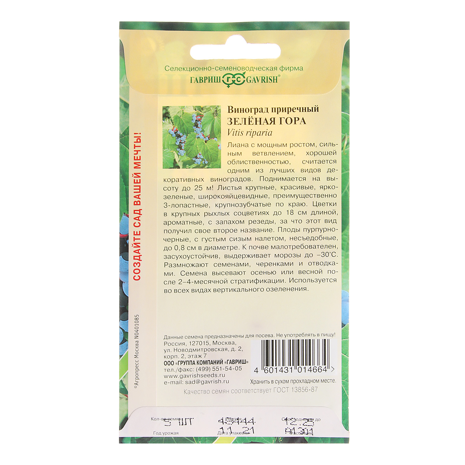 Виноград приречный Зеленая гора  5шт Гавриш *10