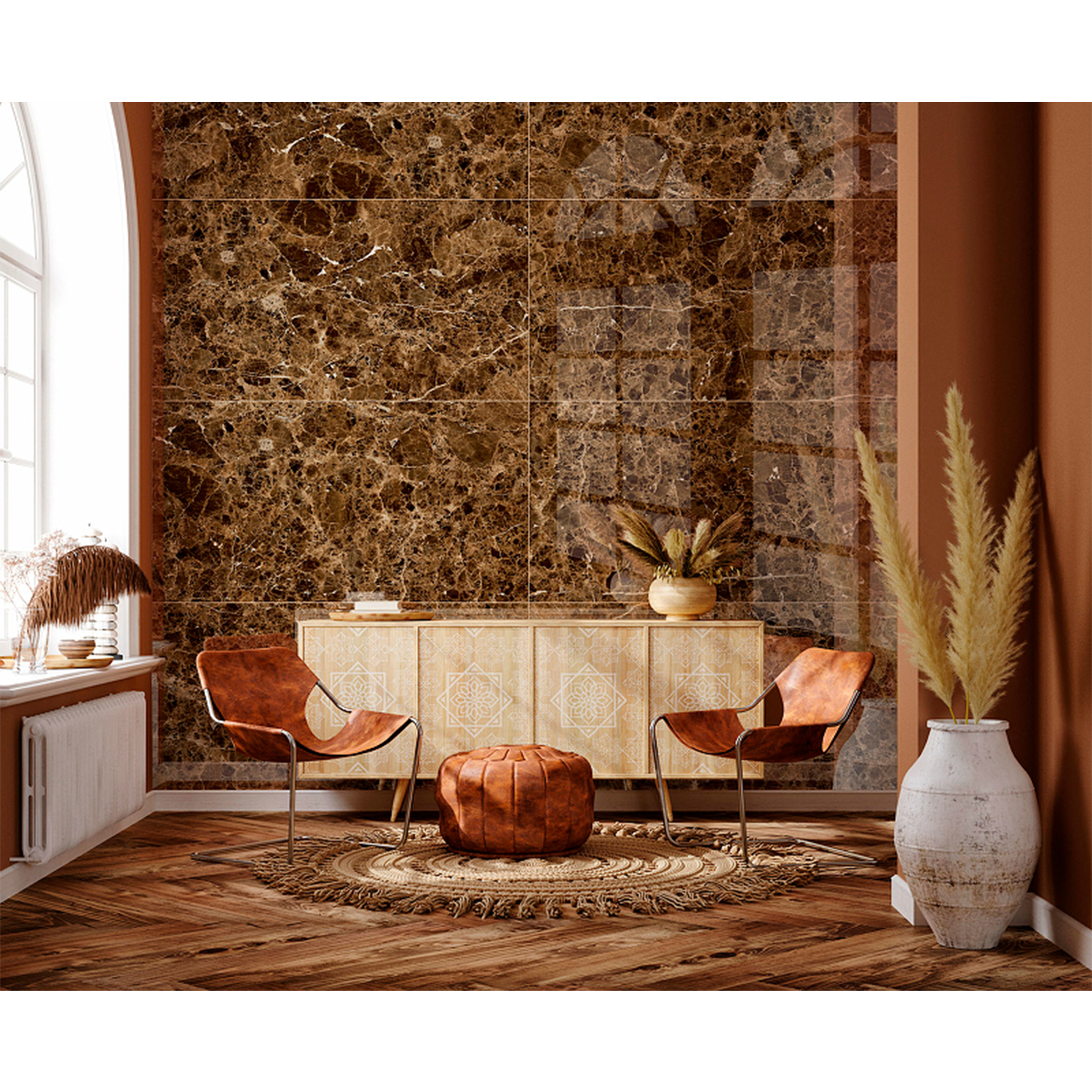 Керамогранит 1.44 м² Global Tile Dark Emperador GT120604904HPR, 1200х600х9 мм, суперполированный, коричневый