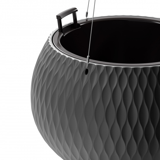 Кашпо пластм. подвесное "Жемчужина"  9,7л d 290мм h195мм, вставка 4л, металл.подвесГрафит М8918 *1/4