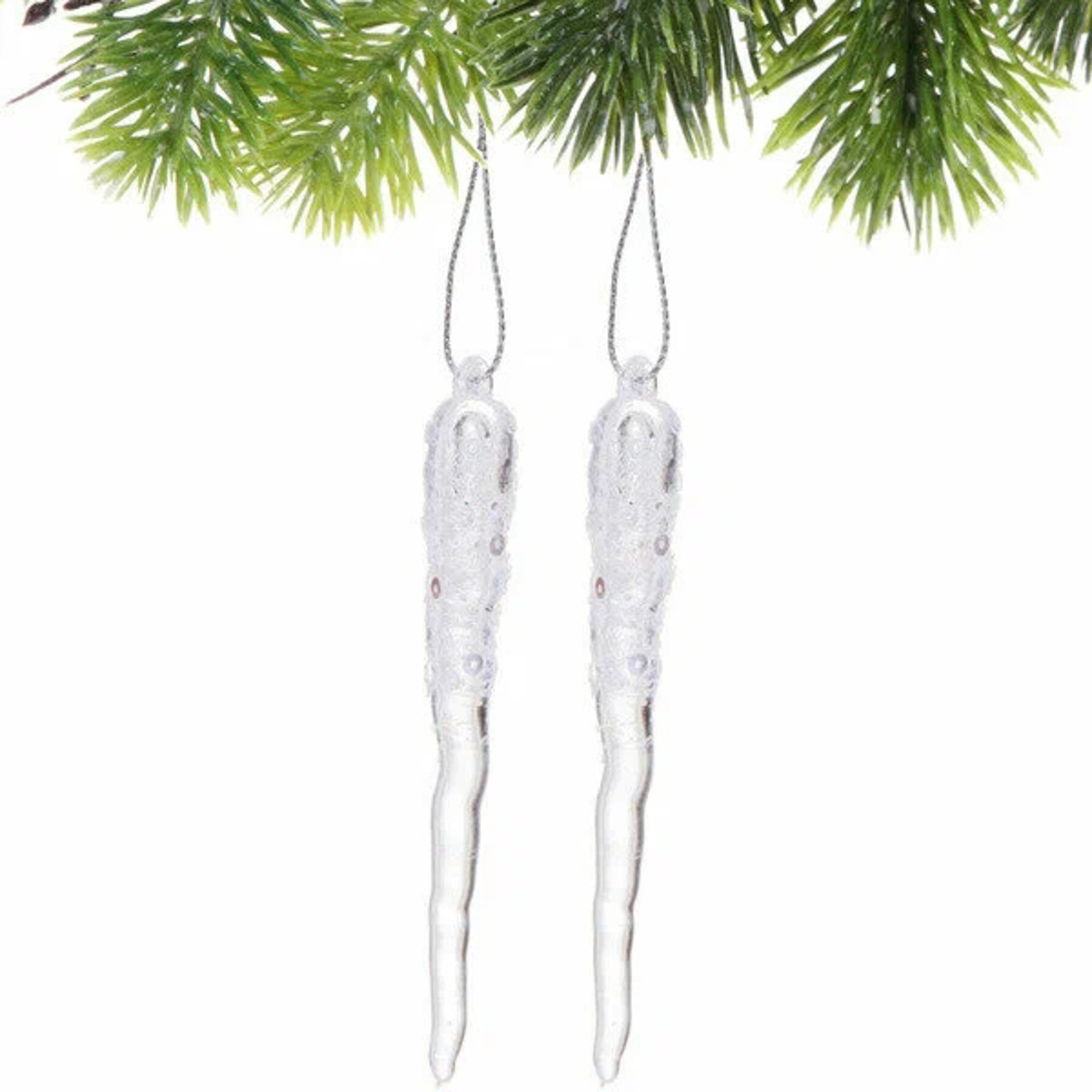 Подвеска "Морозная сосулька" 10 см (набор 2 шт), Белый