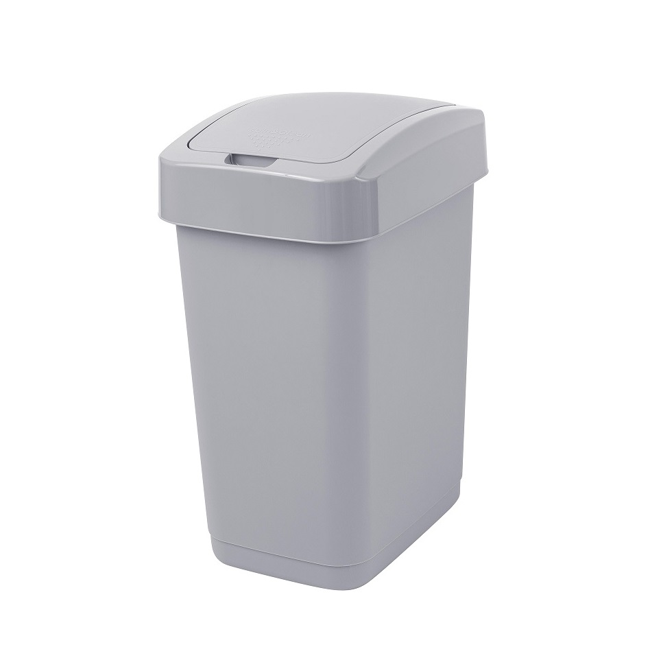 Контейнер д/мусора пластм. с откидной+"плавающей" крышкой 12л "Step" СерыйSC480611025 "Spin Clea"1/8