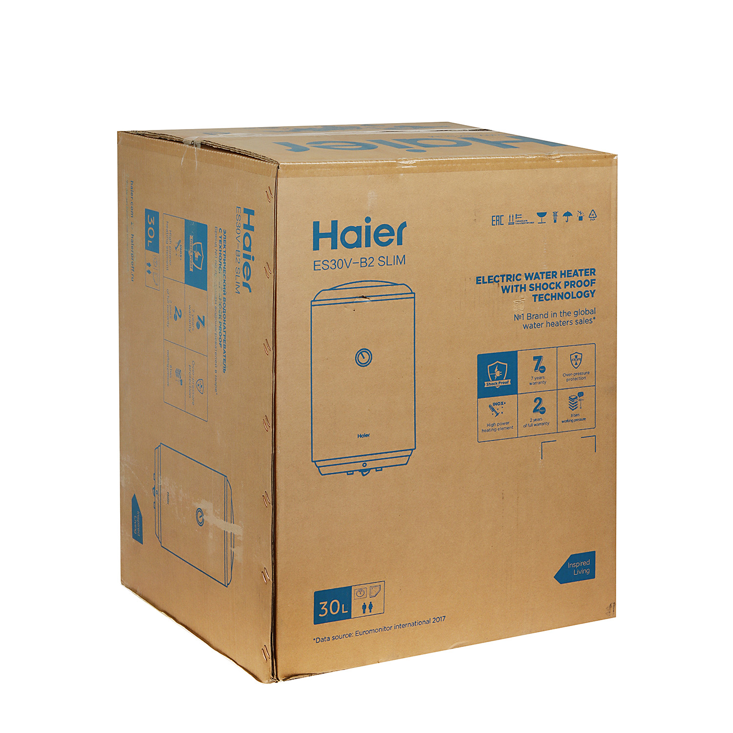 Водонагреватель накопительный 30 л Haier В2 Slim, 1.5 кВт, вертикальный