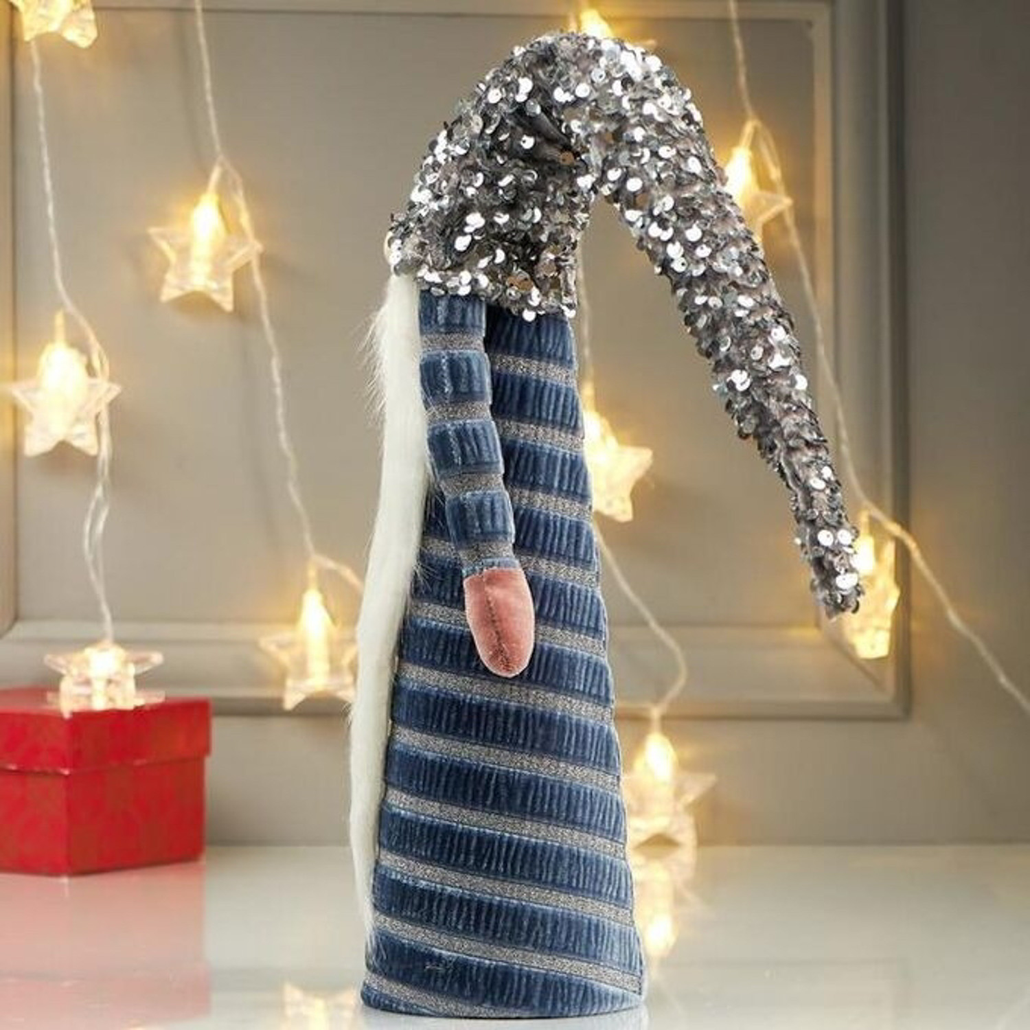 яяяКукла интерьерная "Дедушка в синей шубке, в колпаке с пайетками" 60х12х12 см   4822667