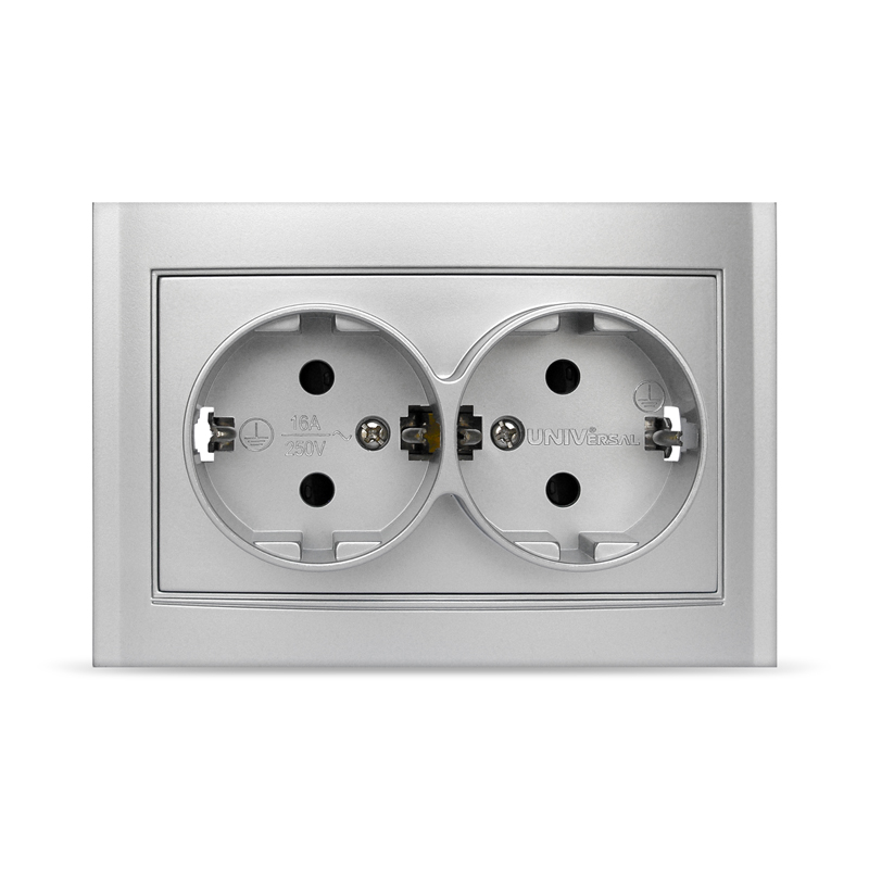 Розетка Бриллиант СП 2-мест. серебро сз 16А IP20 UNIVersal 7949780