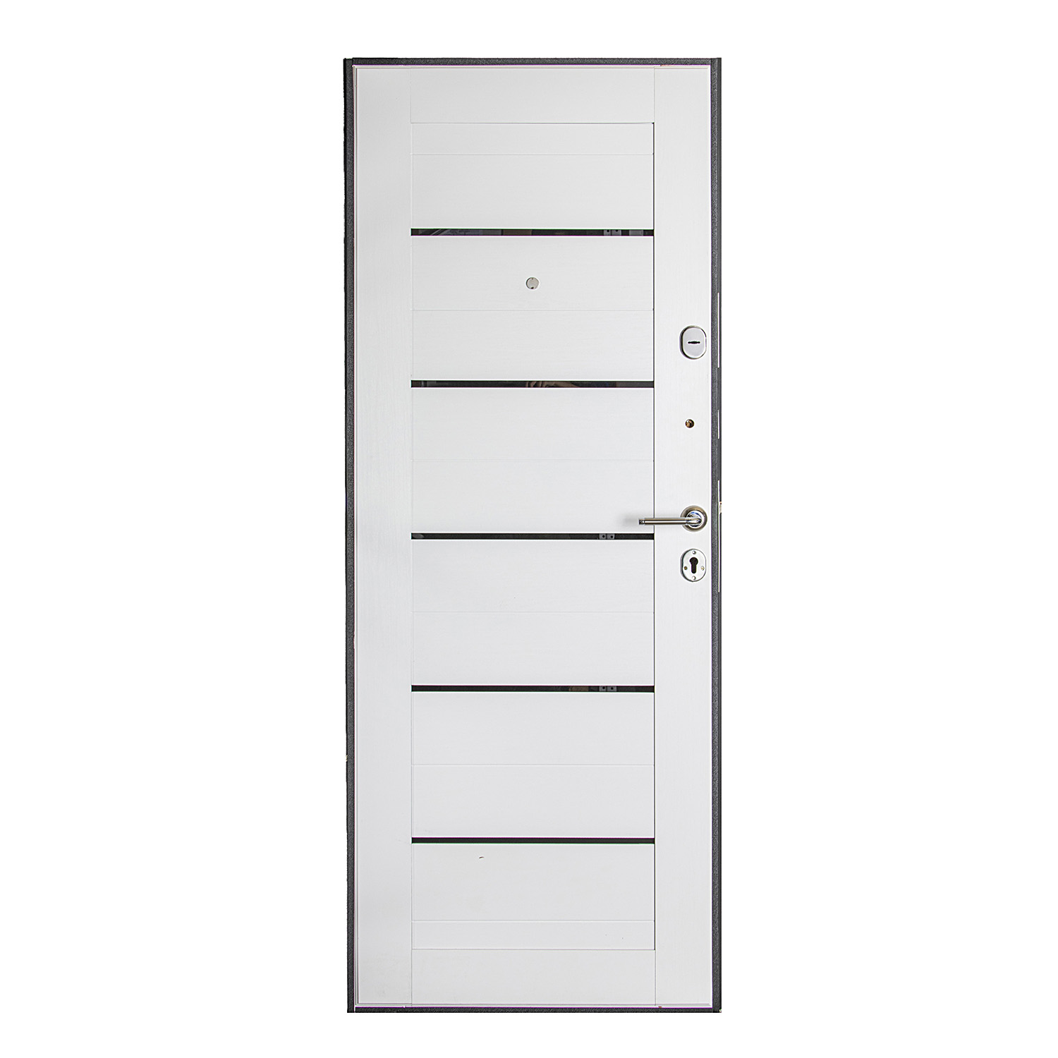 Дверь входная 2050х860х60 мм Двери Гуд М-2 GOODMAN, со стеклом, правая, черный шелк/белый