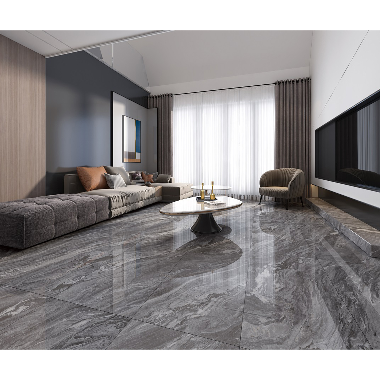 Керамогранит 2.16 м² Китай Мрамор 00070684, 1200х600х9 мм, полированный, графит