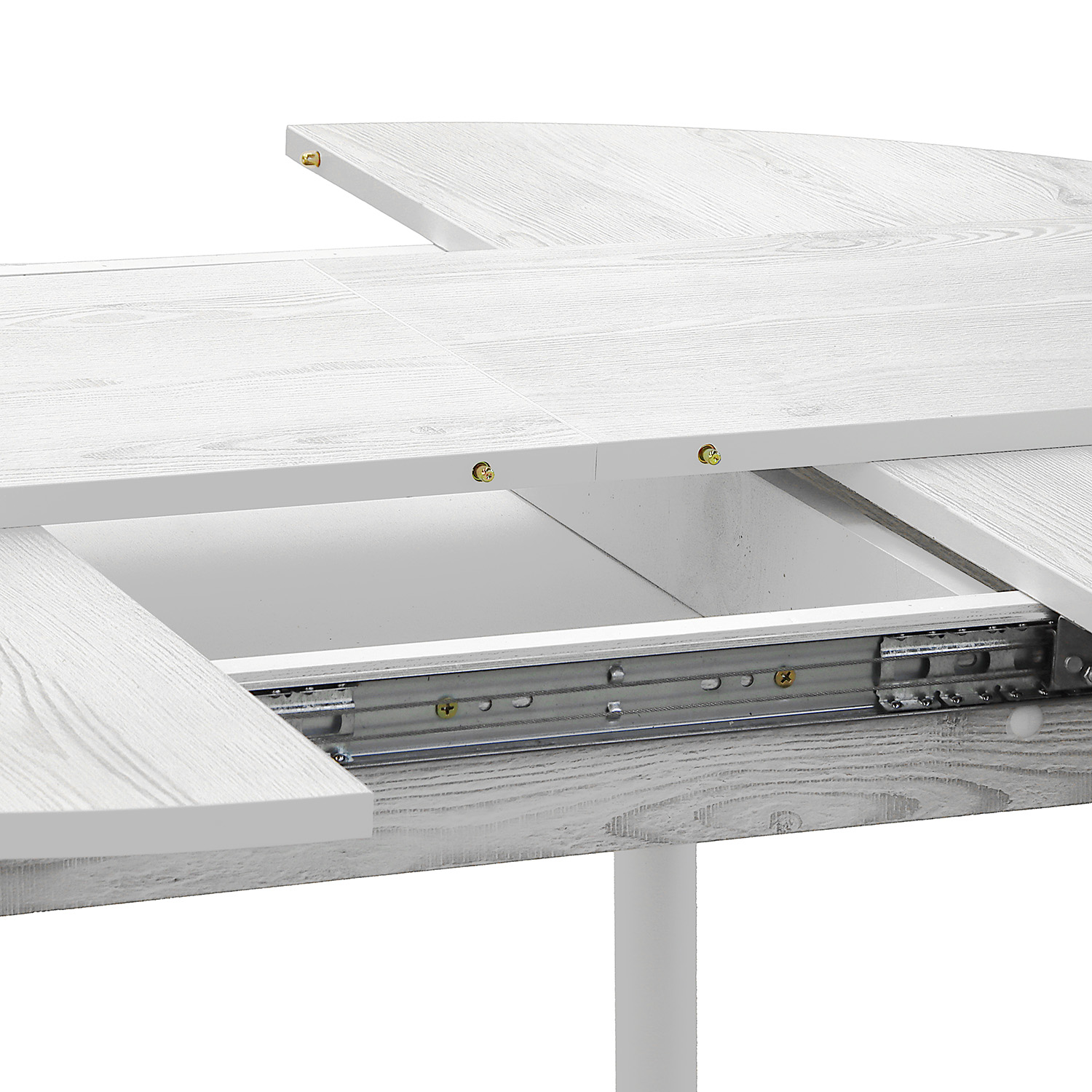 Стол раздв.КРУГЛЫЙ ОРИОН d950(+300)мм h750мм ЛДСП Сосна белая+ опора металл Белая *1