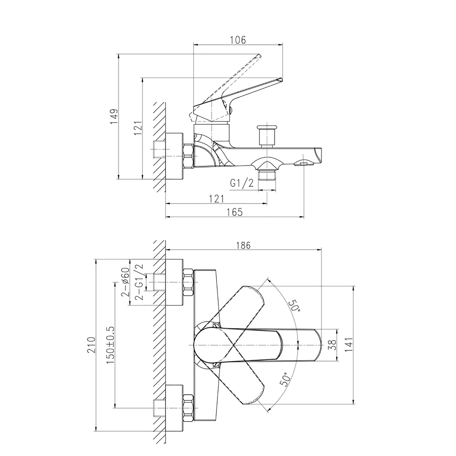 Смеситель д/ванны Cersanit FLAVIS + душ. лейка, шланг, держатель д/лейки 64509 *1