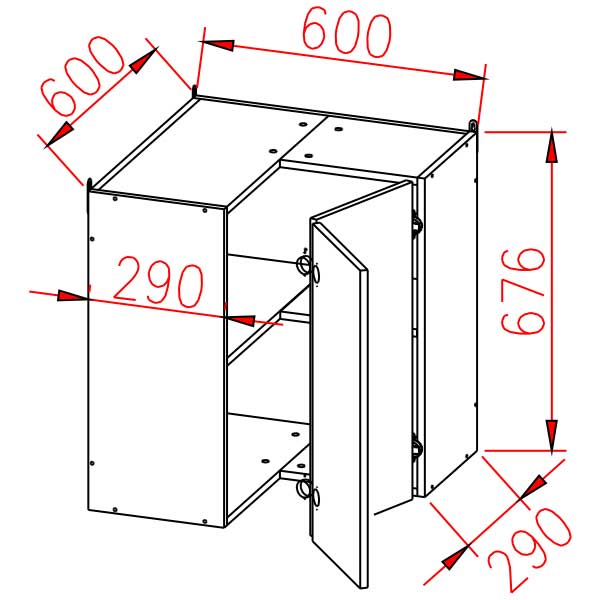 Шкаф навесной угловой 600х600 мм BROZEX-WOOD Camellia, с двумя дверцами, серый / юта