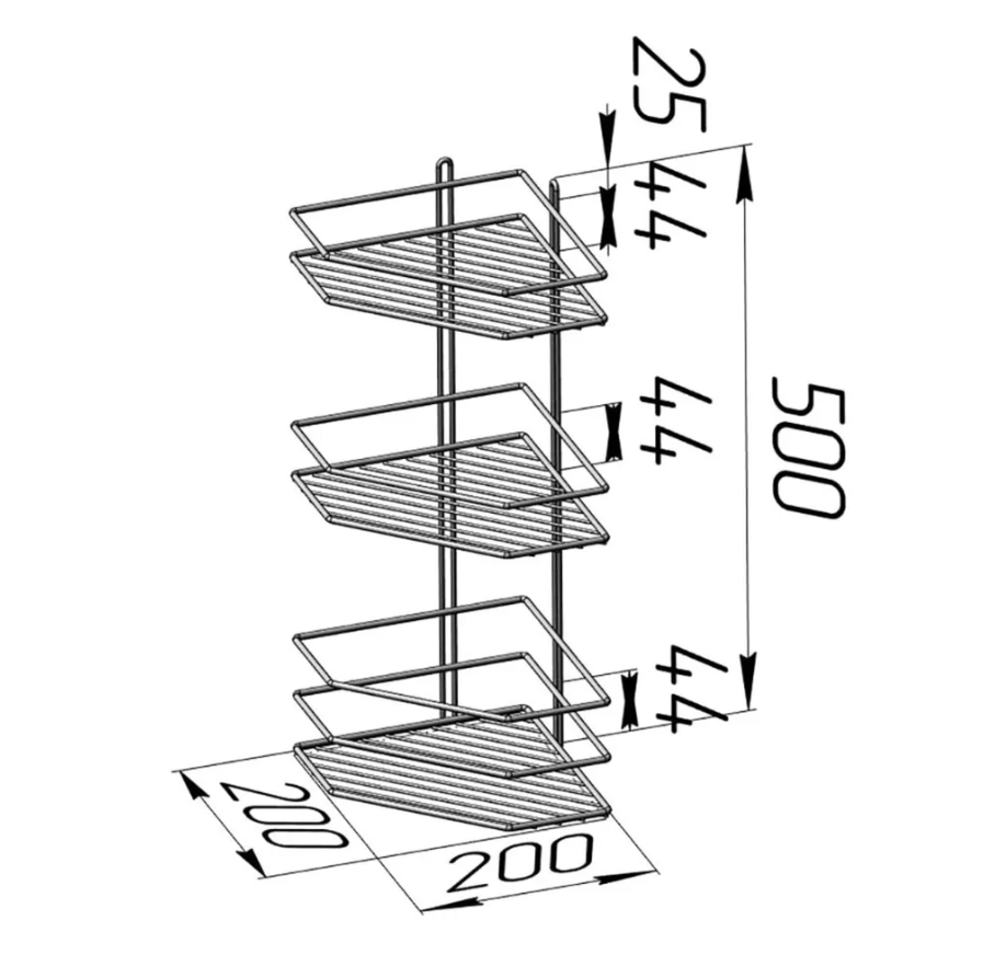 Полка д/ванной Proffero 3-ая угловая 20*20*63см, хром матовый П0001560 *2/10