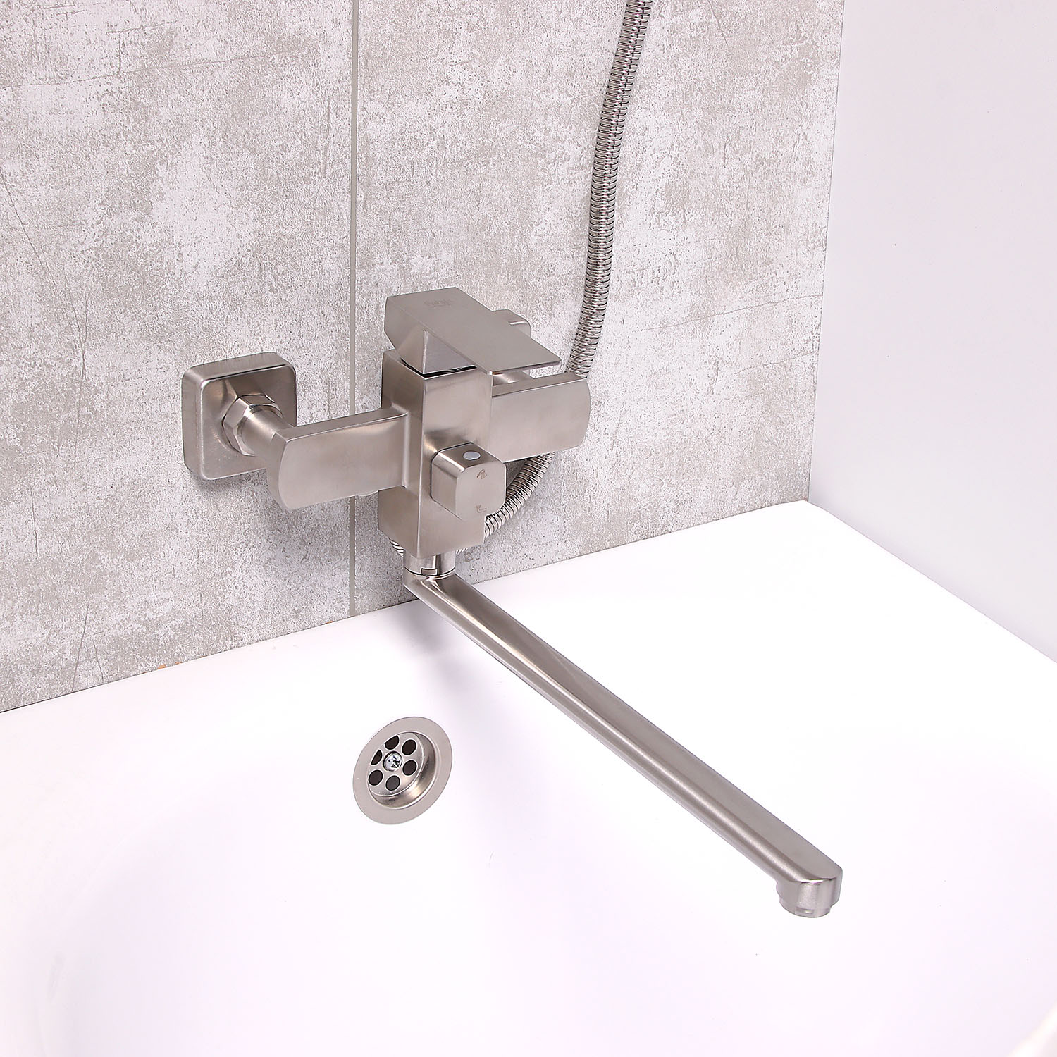 Смеситель универсальный "Potato" плоский излив с переключ. душа, нерж. сталь P22304S  *1/10