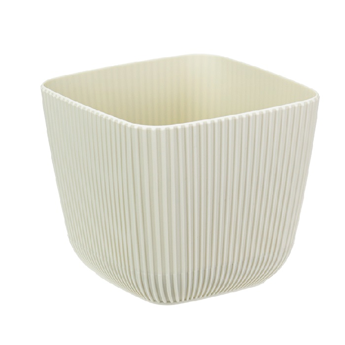 Кашпо пластм. "Пиканто" 1,8л 150х150мм h130мм с поддоном,с дрен.реш. Бел ротанг М3209 ("М-П")*1/12