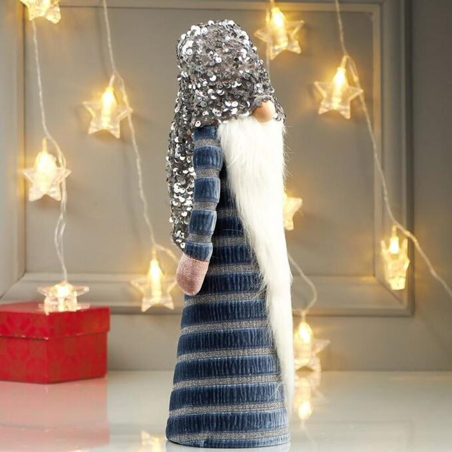 яяяКукла интерьерная "Дедушка в синей шубке, в колпаке с пайетками" 60х12х12 см   4822667