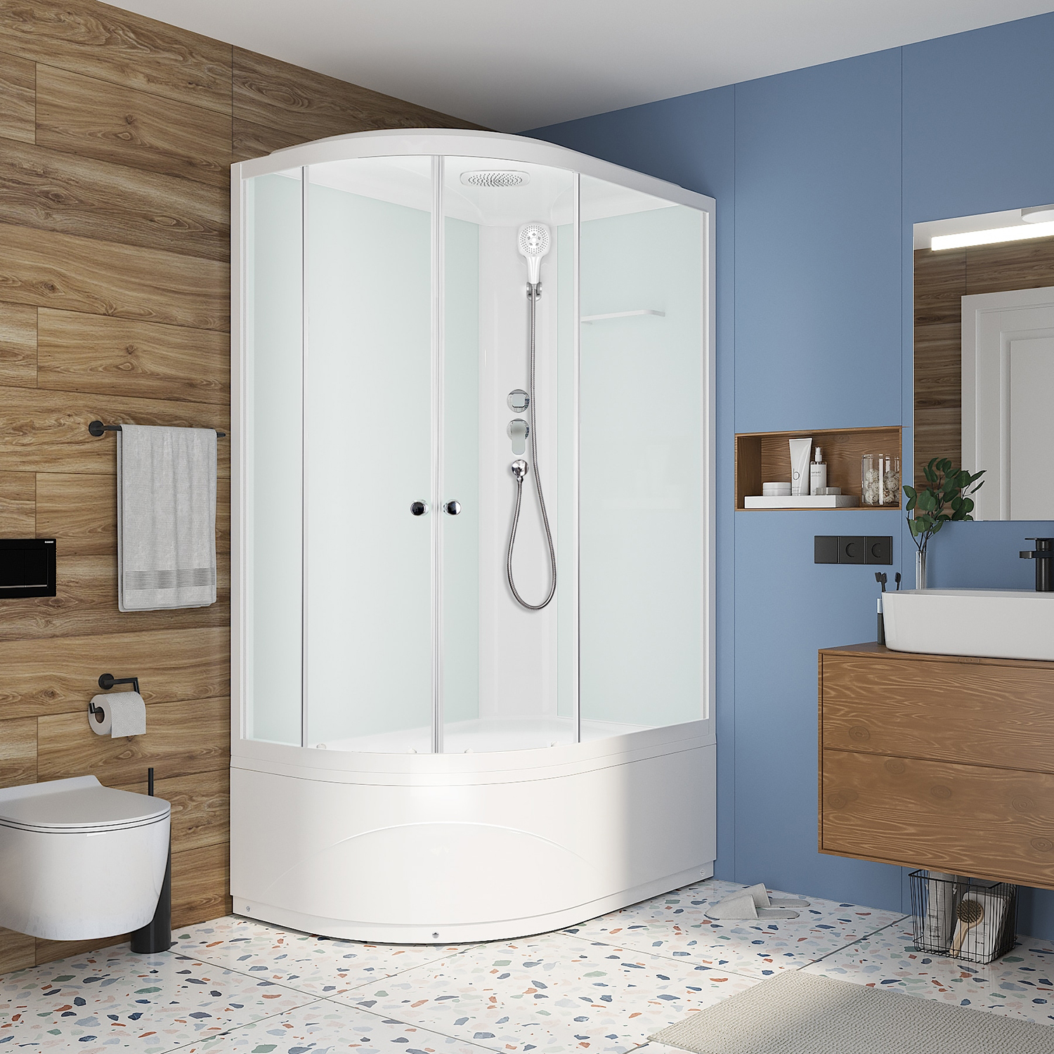 Кабина душевая120*80*218 Deligh128R high поддон выс.проз.,б/эл,ст.голуб DOMANI-Spa 3уп РАСПРОДАЖА