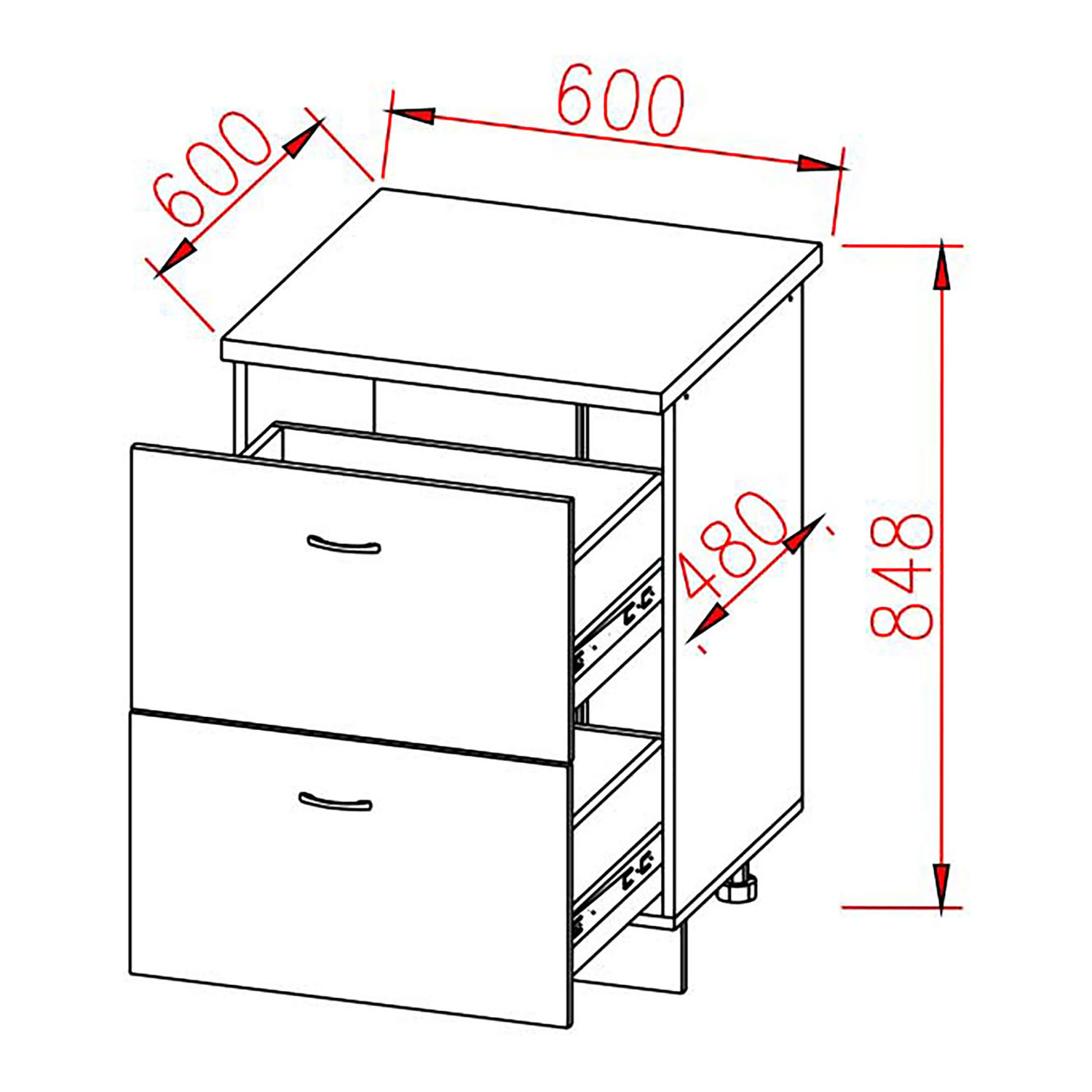 Шкаф напольный 600х850х600 мм BROZEX-WOOD Next, с двумя ящиками, графит