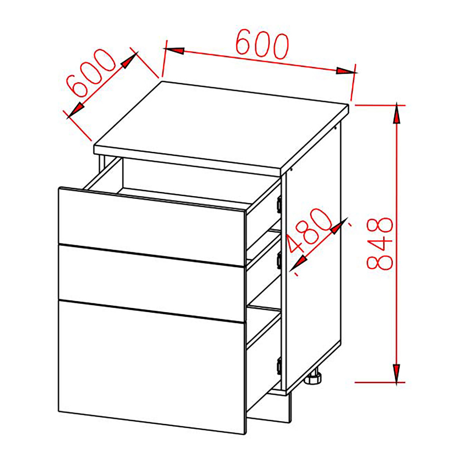 Шкаф напольный 600х850х600 мм BROZEX-WOOD NordWind, с тремя ящиками