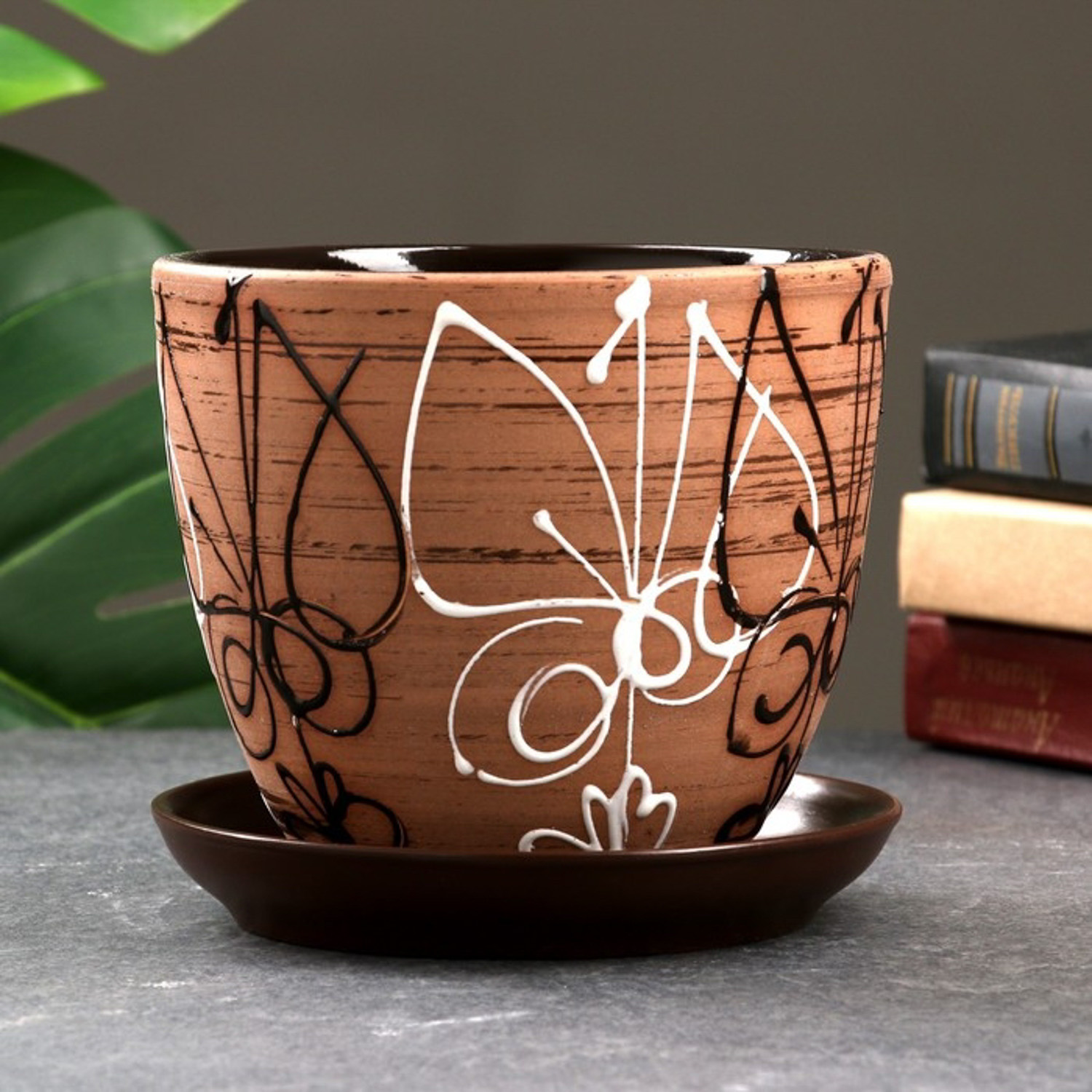 Кашпо керам. "Восток" 1.7л d верха 125мм h140мм с поддоном ВТК2 *6