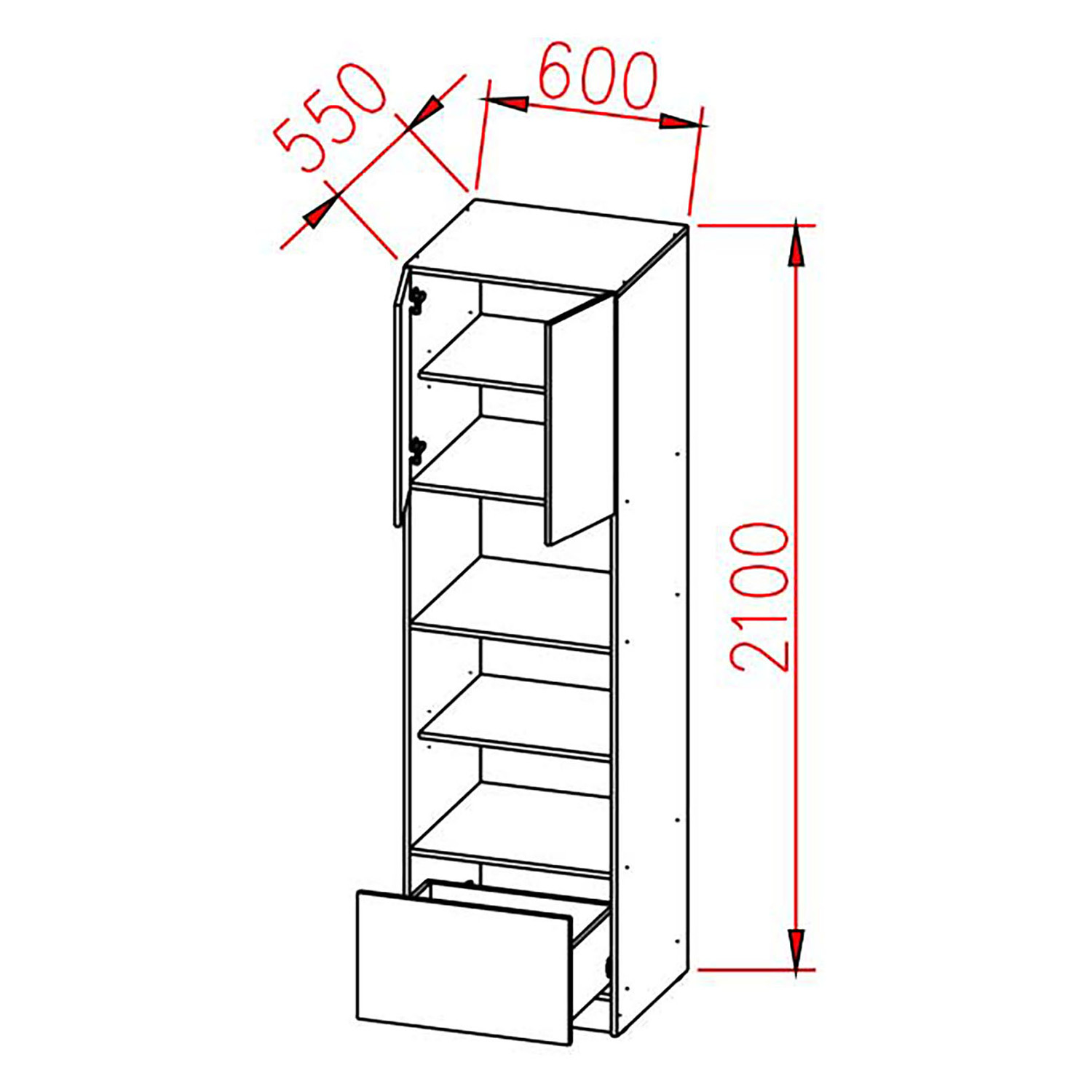 Пенал 600х2100х550 мм BROZEX-WOOD Next, для духового шкафа и СВЧ, графит / дуб вотан