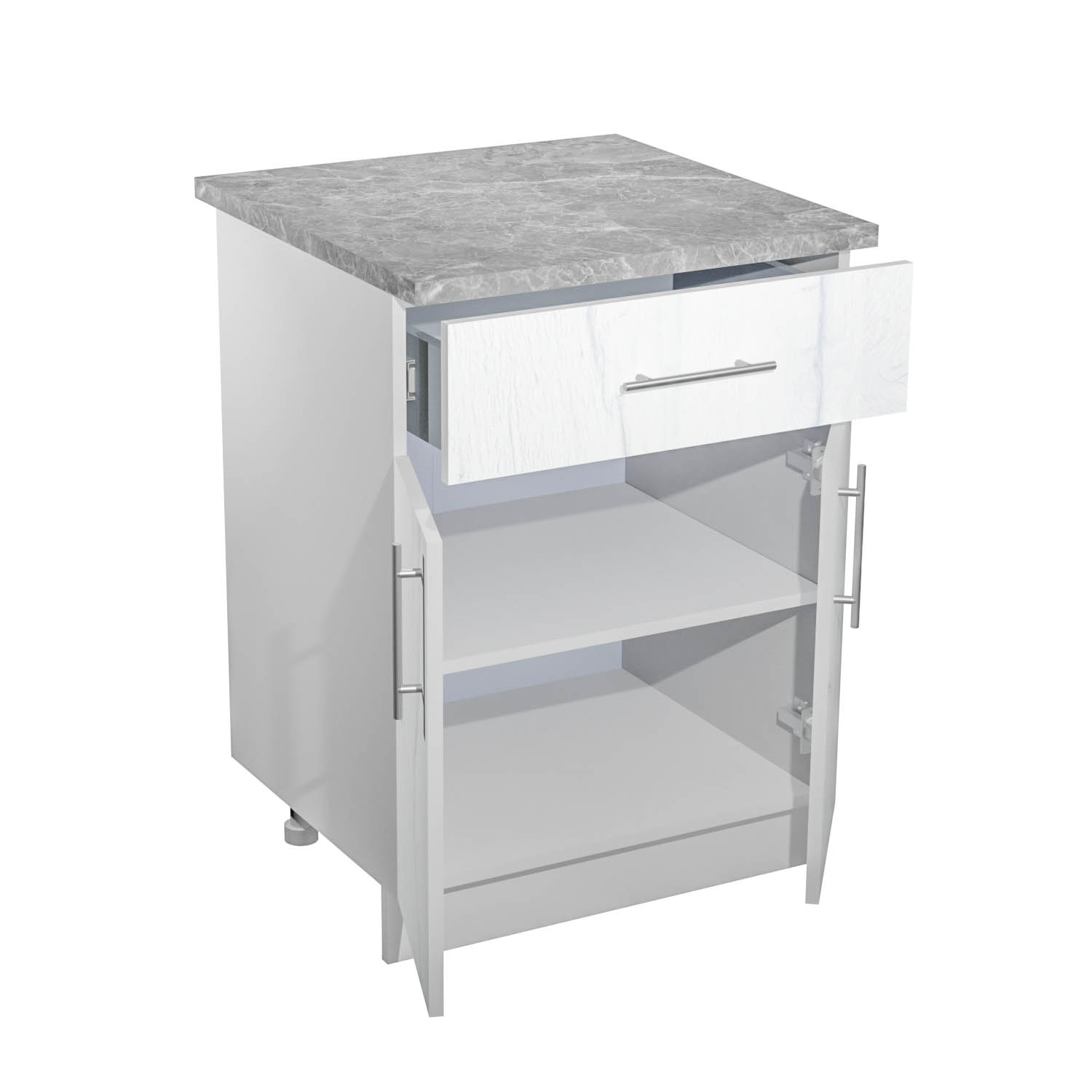 Шкаф напольный 600х850х600 мм BROZEX-WOOD Camellia, с двумя дверцами, с ящиком, серый / юта