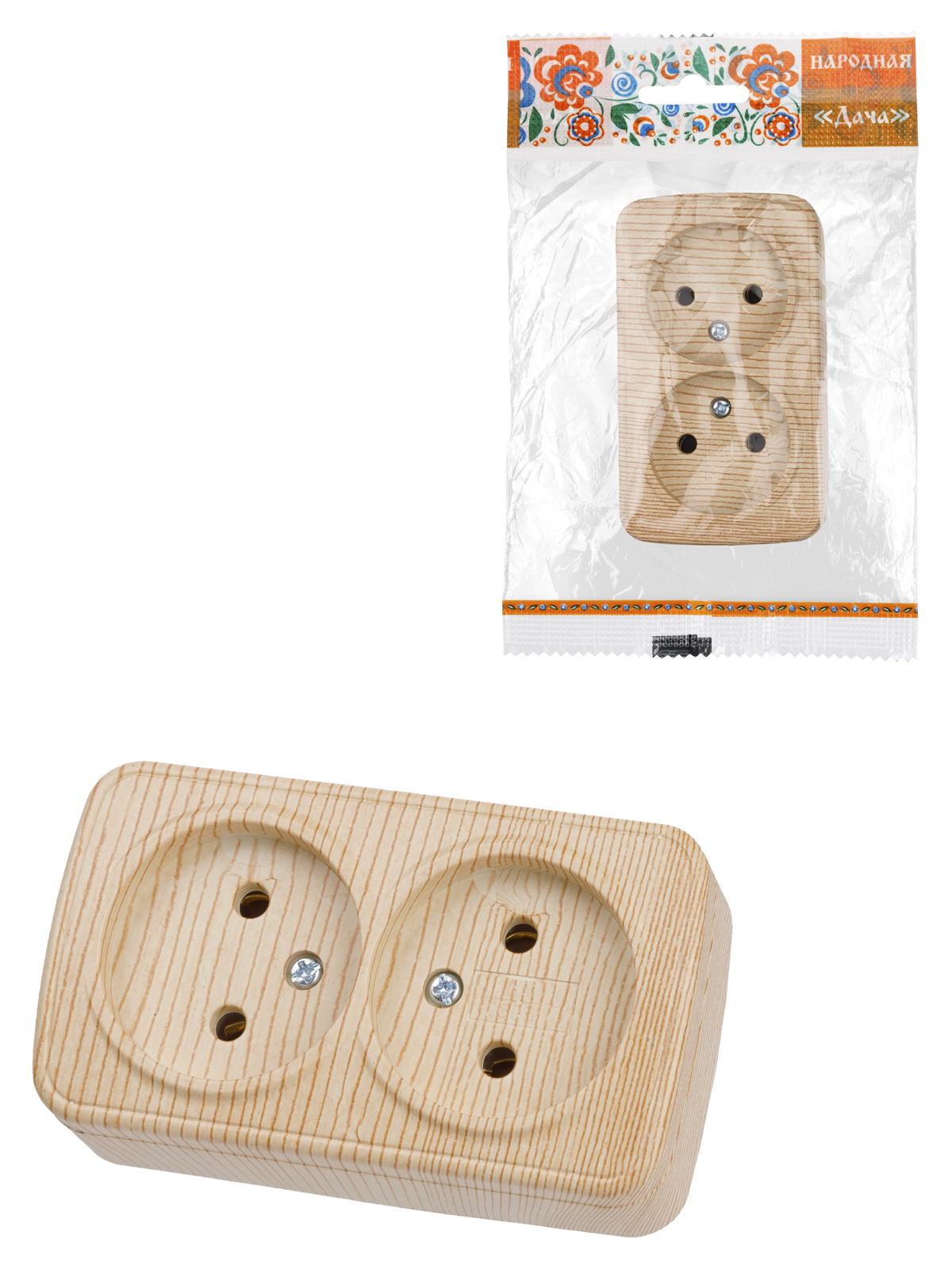 Розетка Дача ОП 2-мест. сосна бз А10 Народная SQ1824-0039