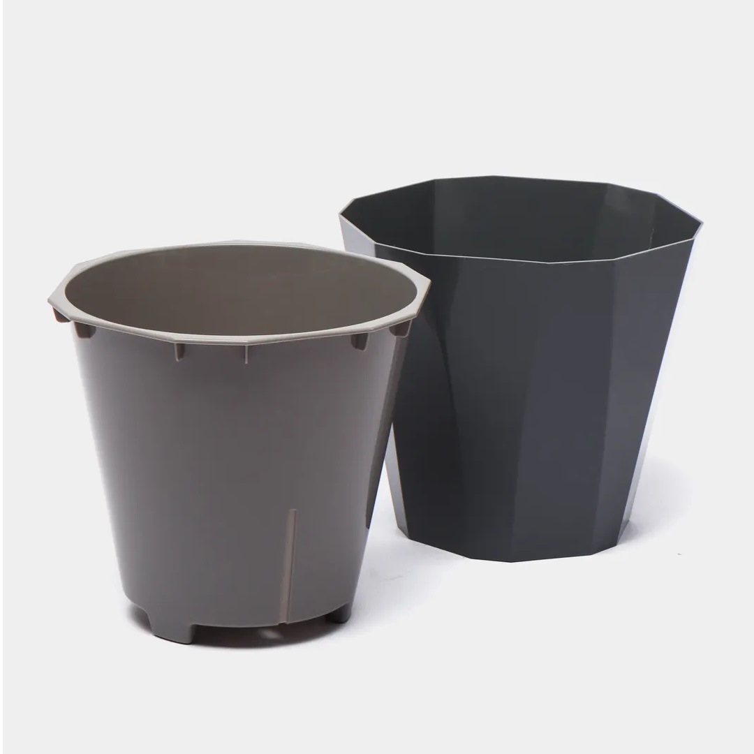 Кашпо пластм. "Палермо" 1,8л d верха 160мм h153мм со вставкой Темно-серое С316ТСЕР ("Мартика") *1/20