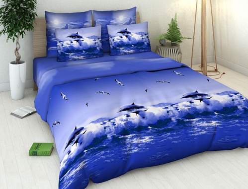Постельное белье 1,5сп бязь Василиса 1511/1 Океан нав70*70,пр150*214 *1/6