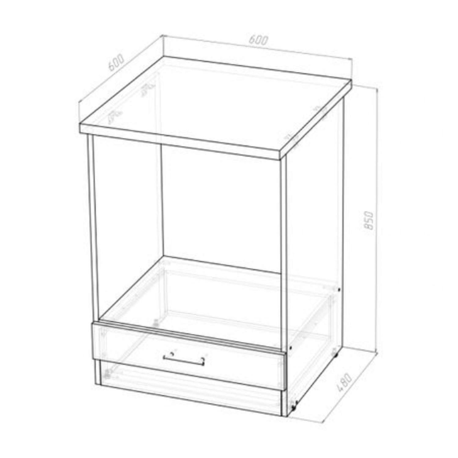 Стол под духовой шкаф 600х850х600 мм ГЕРДА, с ящиком, сумерки
