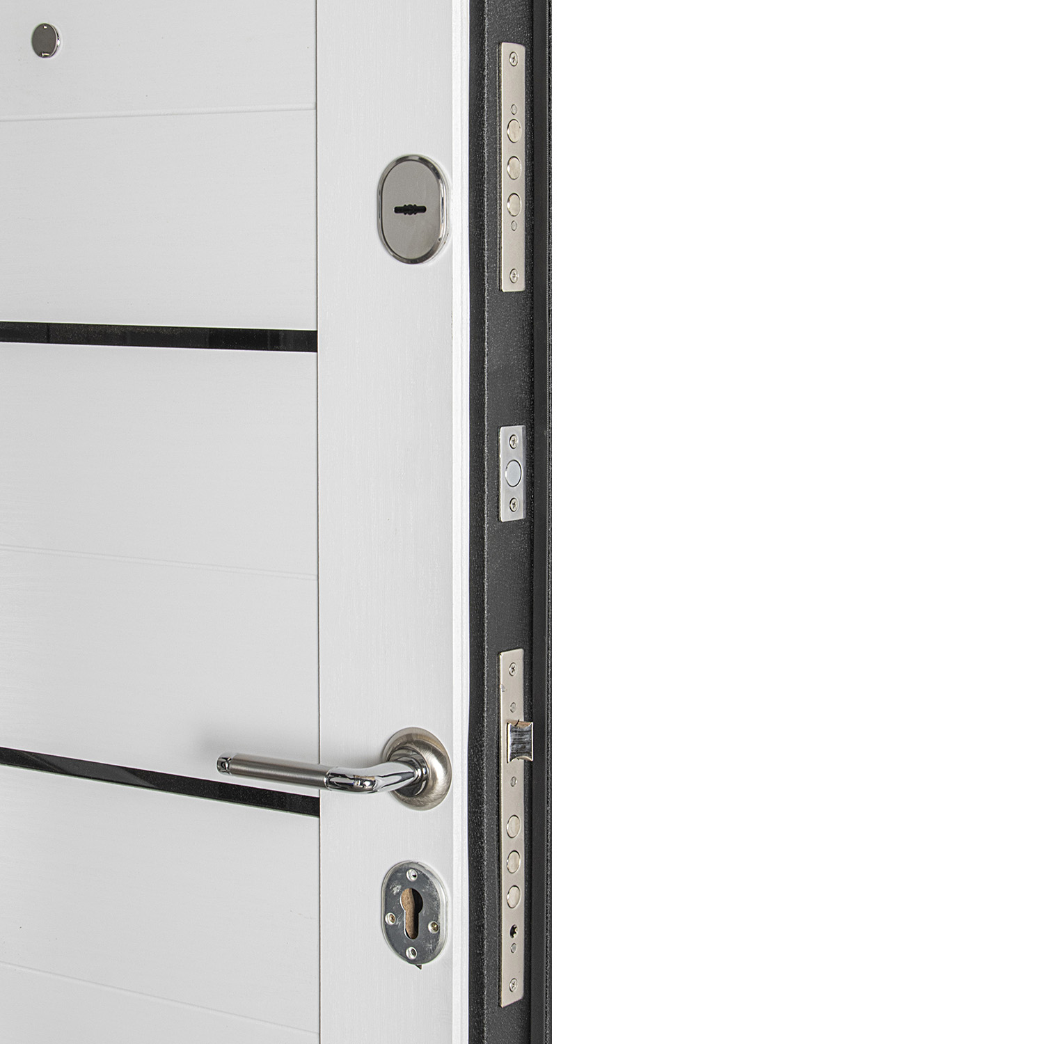 Дверь входная 2050х860х60 мм Двери Гуд М-2 GOODMAN, со стеклом, правая, черный шелк/белый